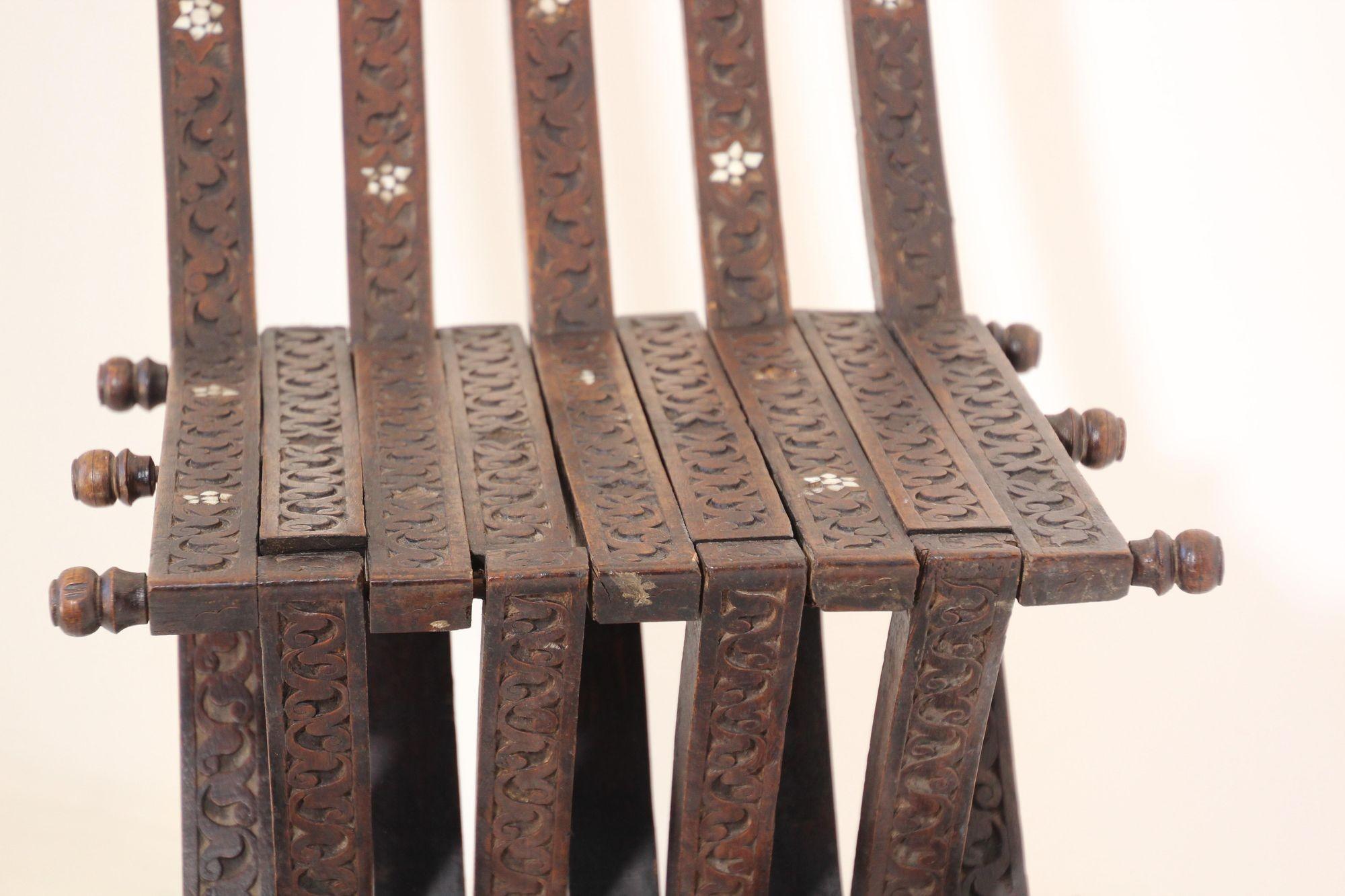 19th Century Moorish Egyptian Pearl Inlaid Folding Chair For Sale 5