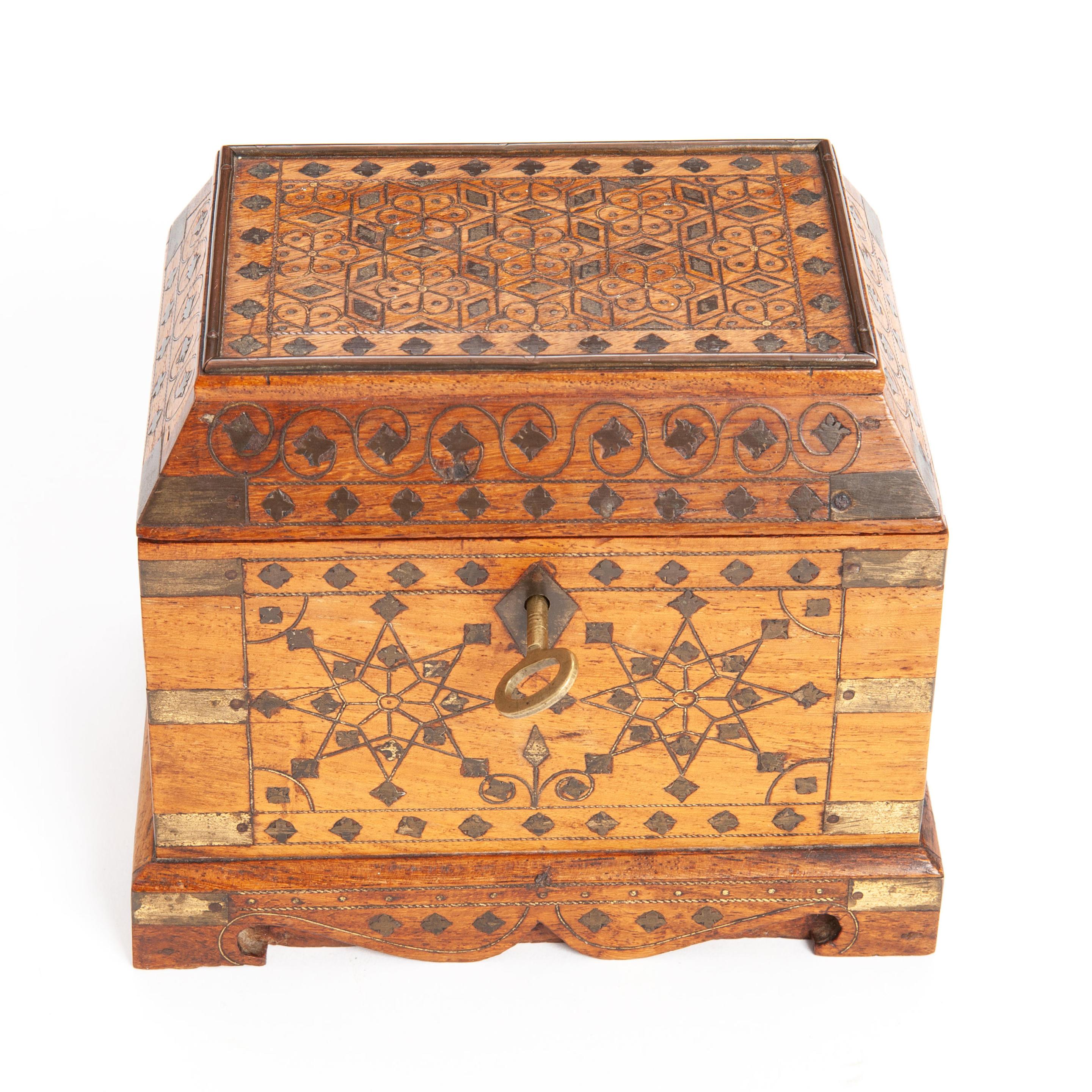Indian 19th Century Moorish Inlaid Tea Caddy  For Sale