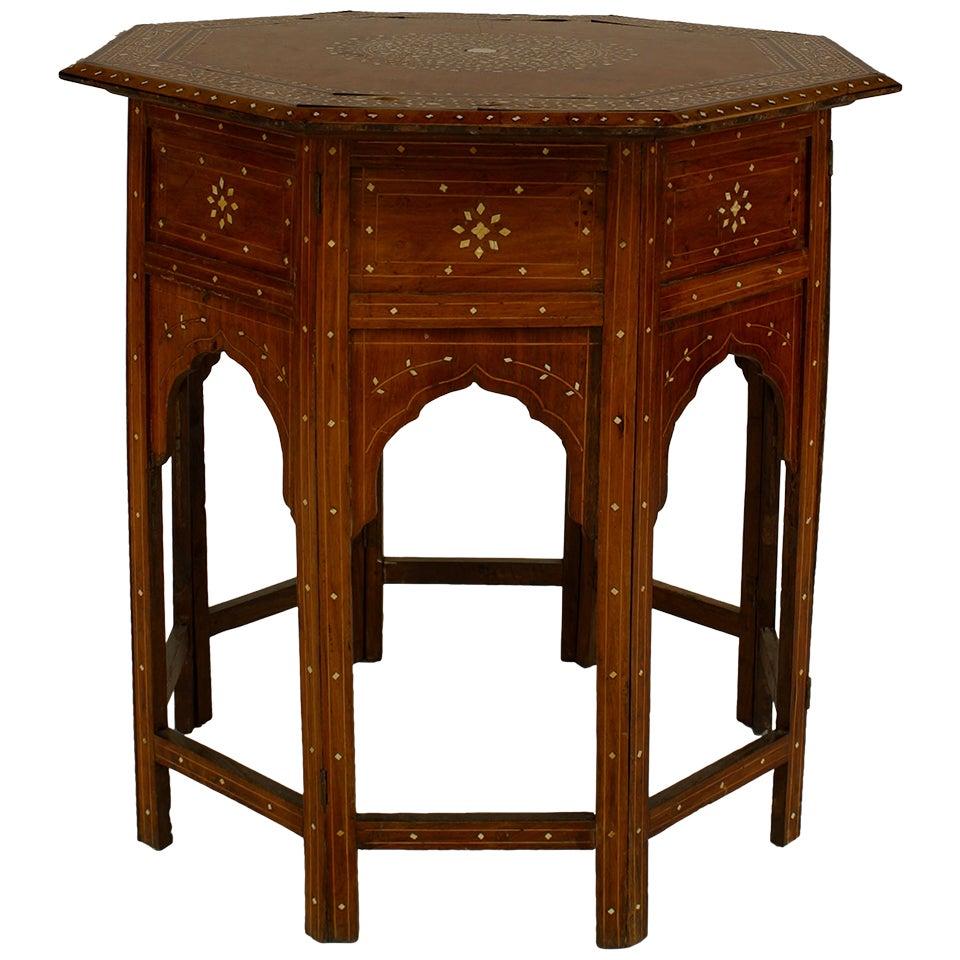 19th Century Moorish Inlaid Teak Taboret Table