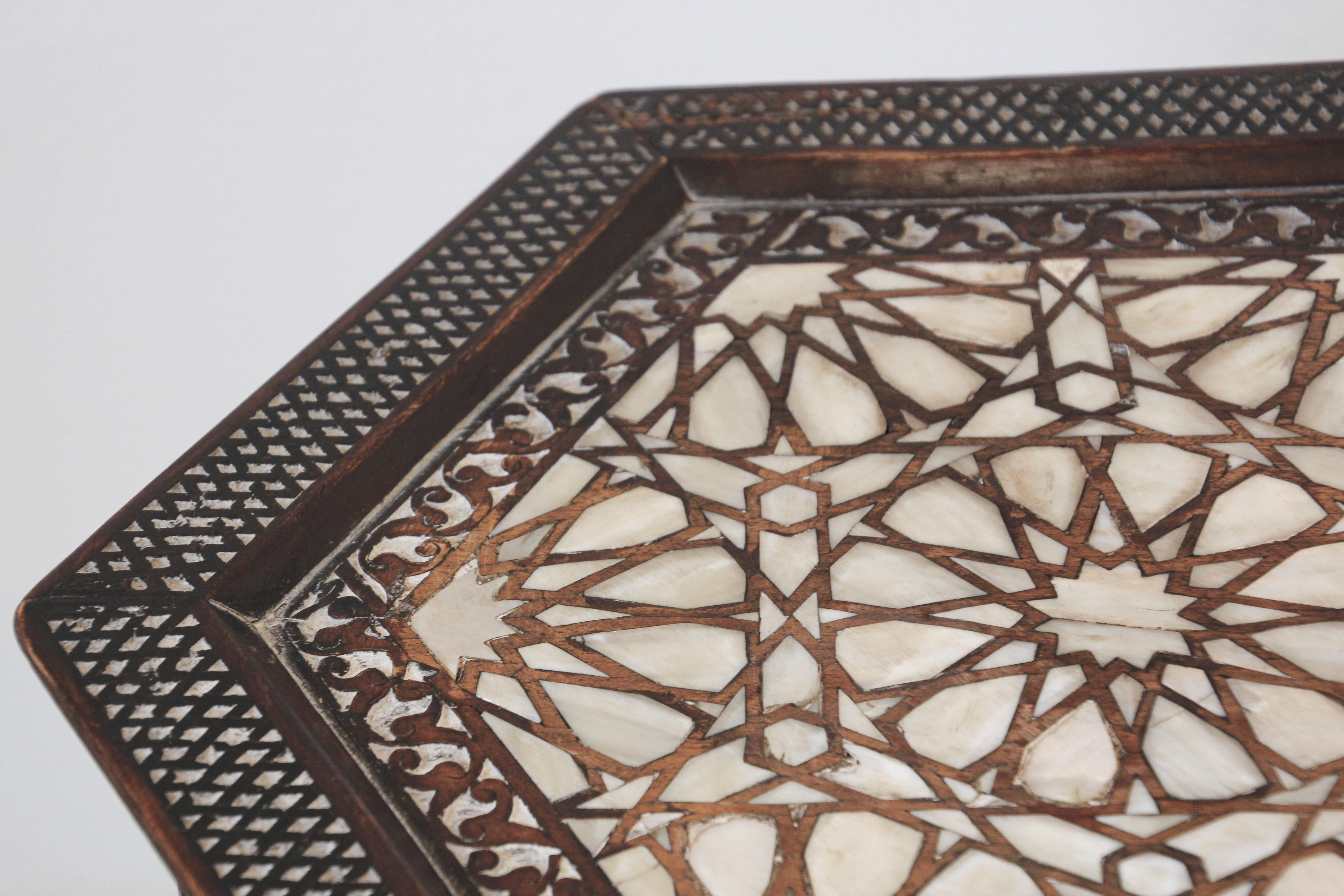 Hand-Carved 19th Century Moorish Mother-of-pearl Inlaid Side Table