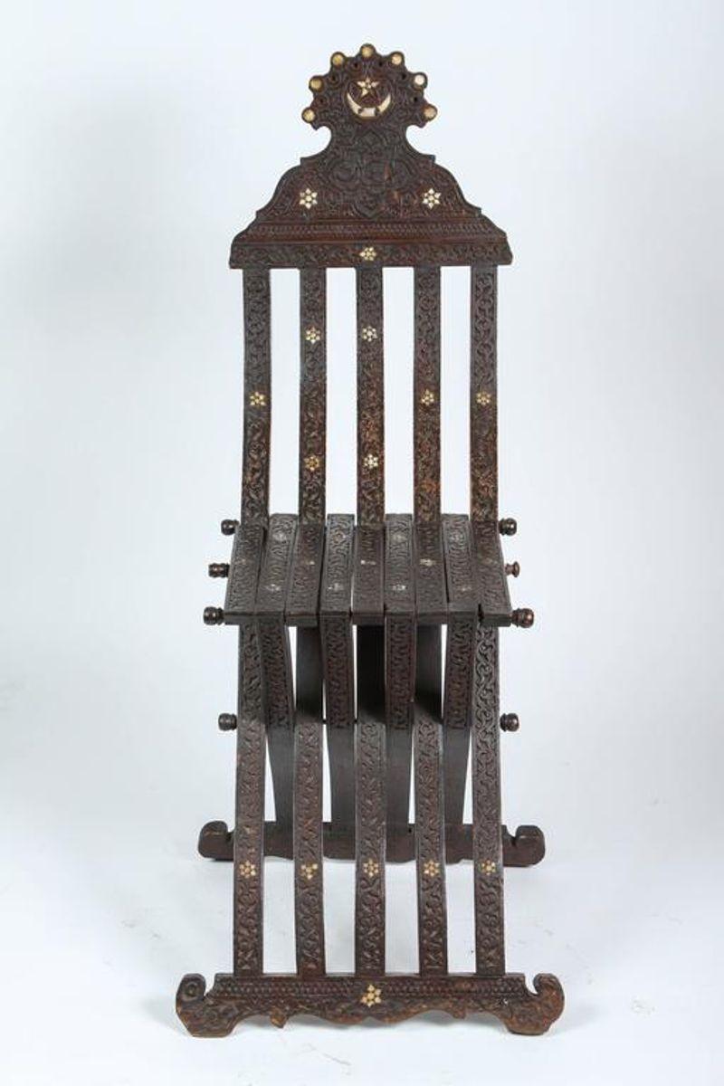 Bone 19th Century Moorish Wood Inlaid Folding Chair For Sale
