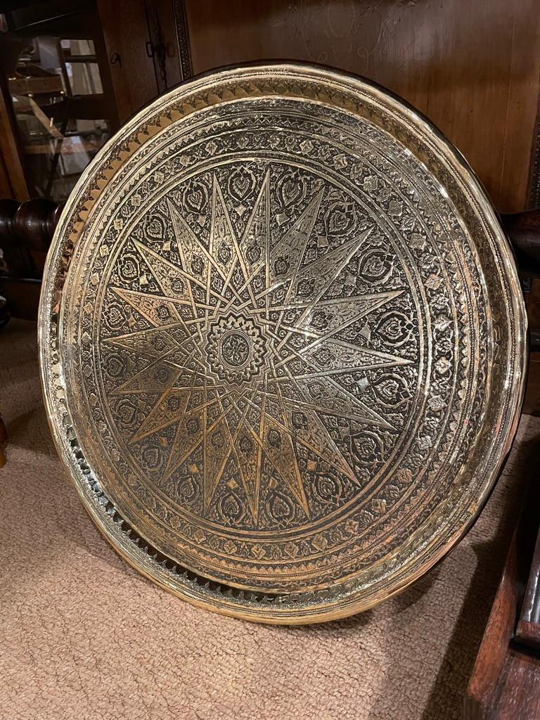19th Century Moroccan Brass Tray with Incised Decoration 4