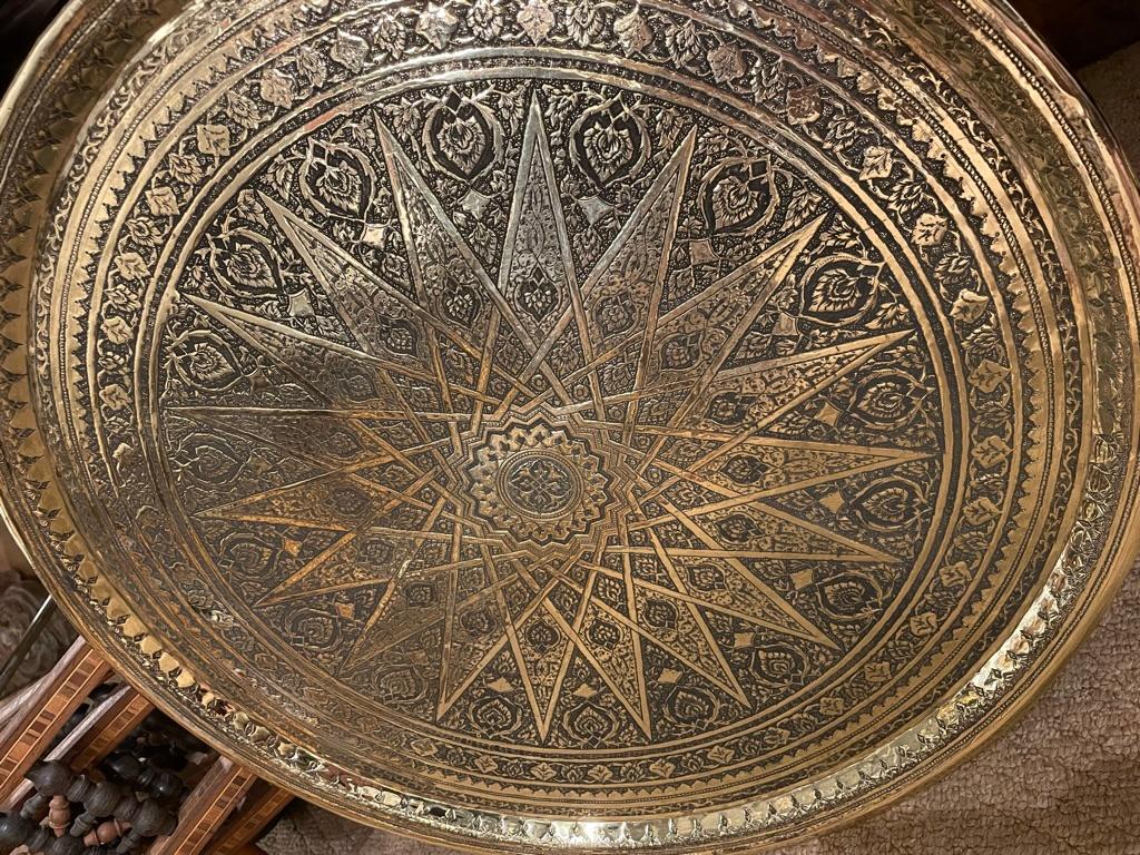 19th Century Moroccan Brass Tray with Incised Decoration 5