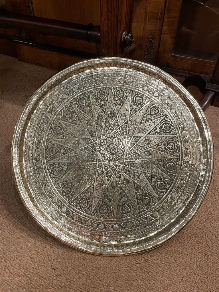 19th Century Moroccan Brass Tray with Incised Decoration 7
