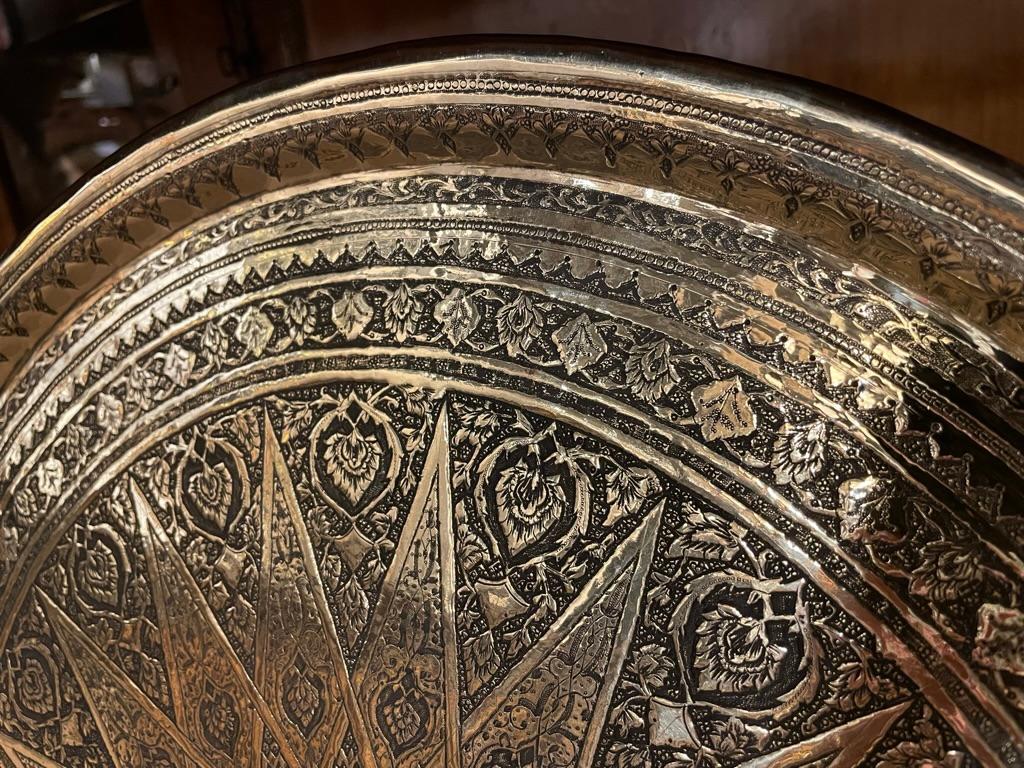 19th Century Moroccan Brass Tray with Incised Decoration 1