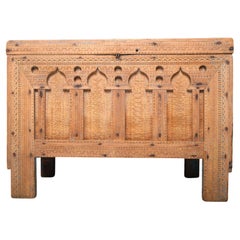 19th Century Moroccan Cedarwood Dowry Chest with Moorish Arches and Hand-Carved
