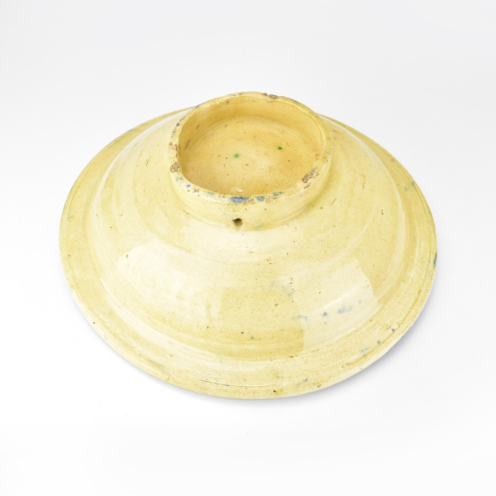 19th Century Moroccan Cobalt Blue Glazed Footed Ceramic Bowl from Fez For Sale 3