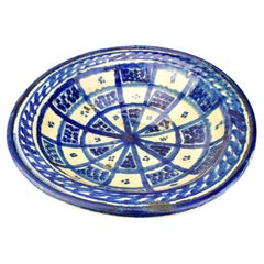 19th Century Moroccan Cobalt Blue Glazed Footed Ceramic Bowl from Fez