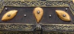 19th Century Moroccan Decorative Box with Brass and Bone, 9x6.5"
