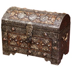 19th Century Moroccan Gothic Repousse Silver and Gilt Copper Treasure Chest