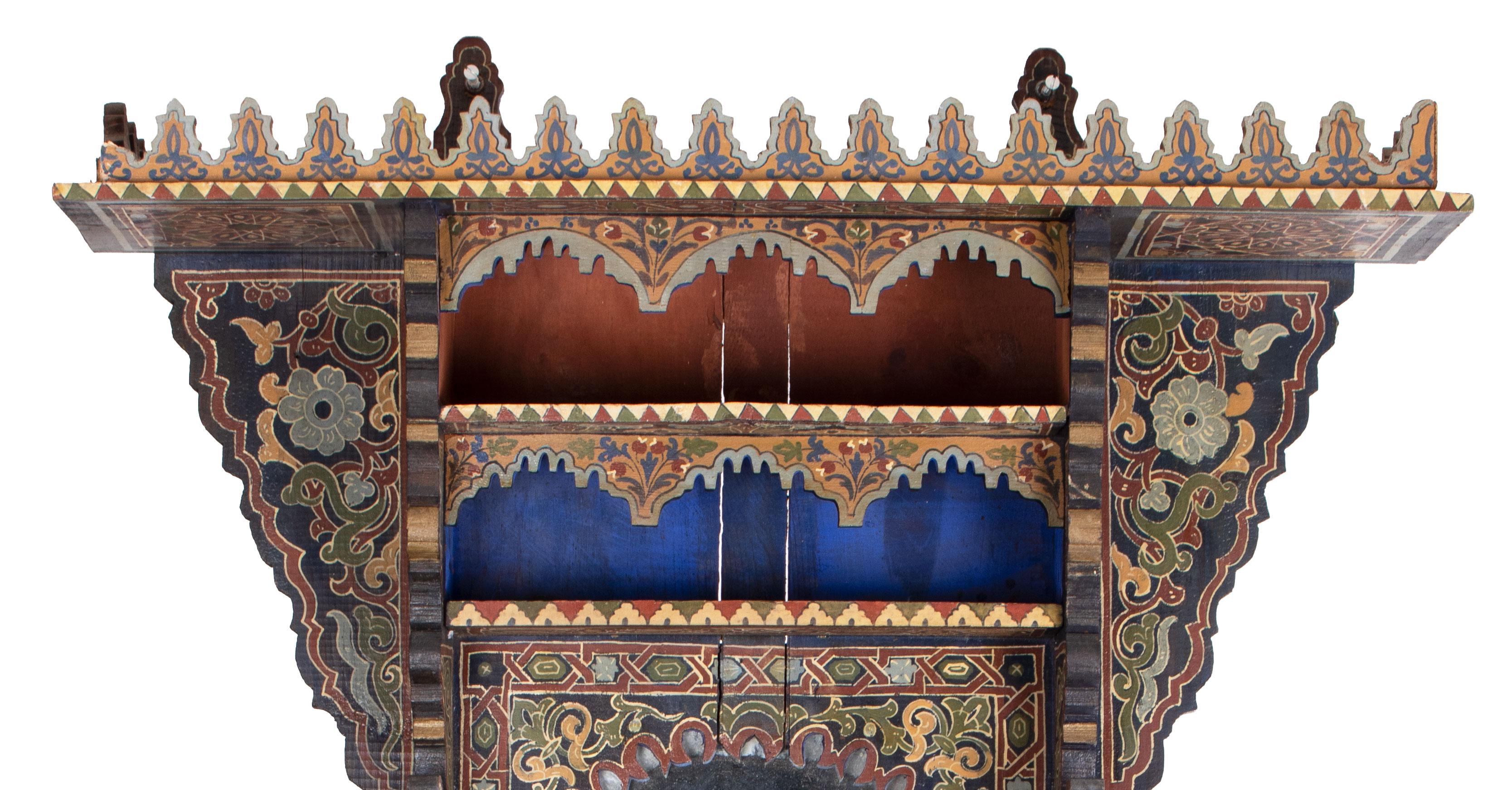 19th century Moroccan painted wood wall mirror.