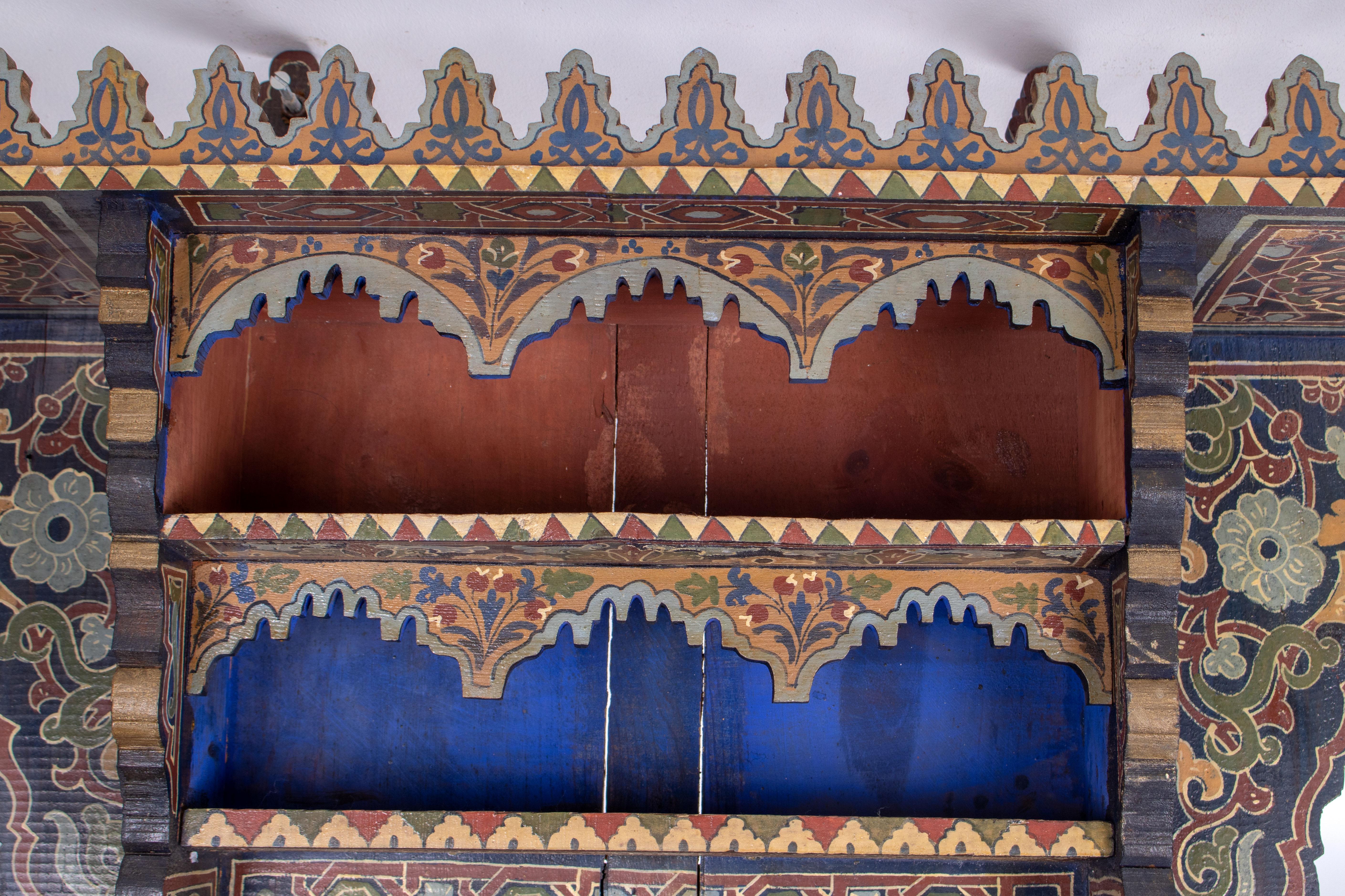 Polychromed 19th Century Moroccan Painted Wood Wall Mirror