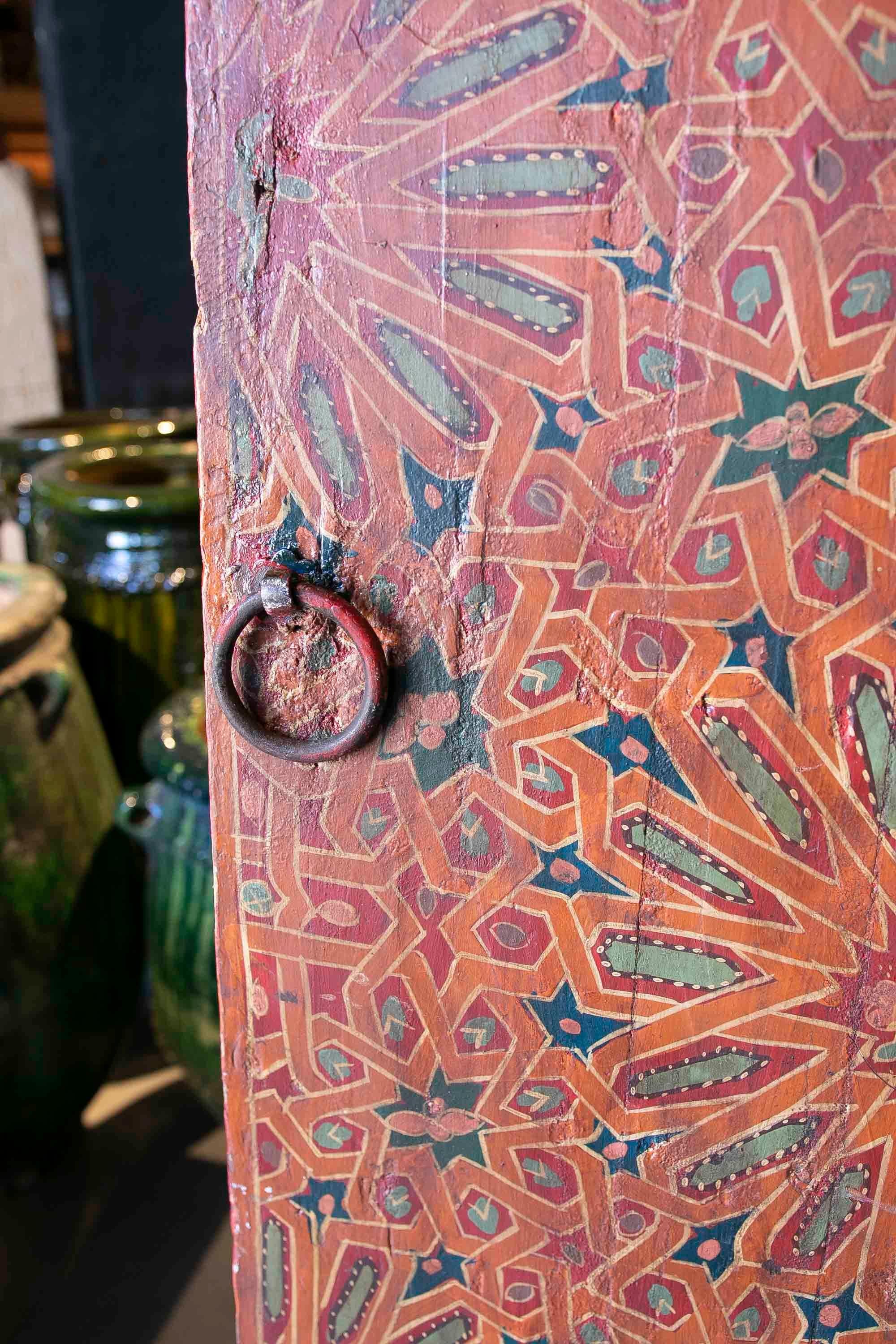 19th Century Moroccan Pair of Polychrome Doors with Original Iron Fittings 6