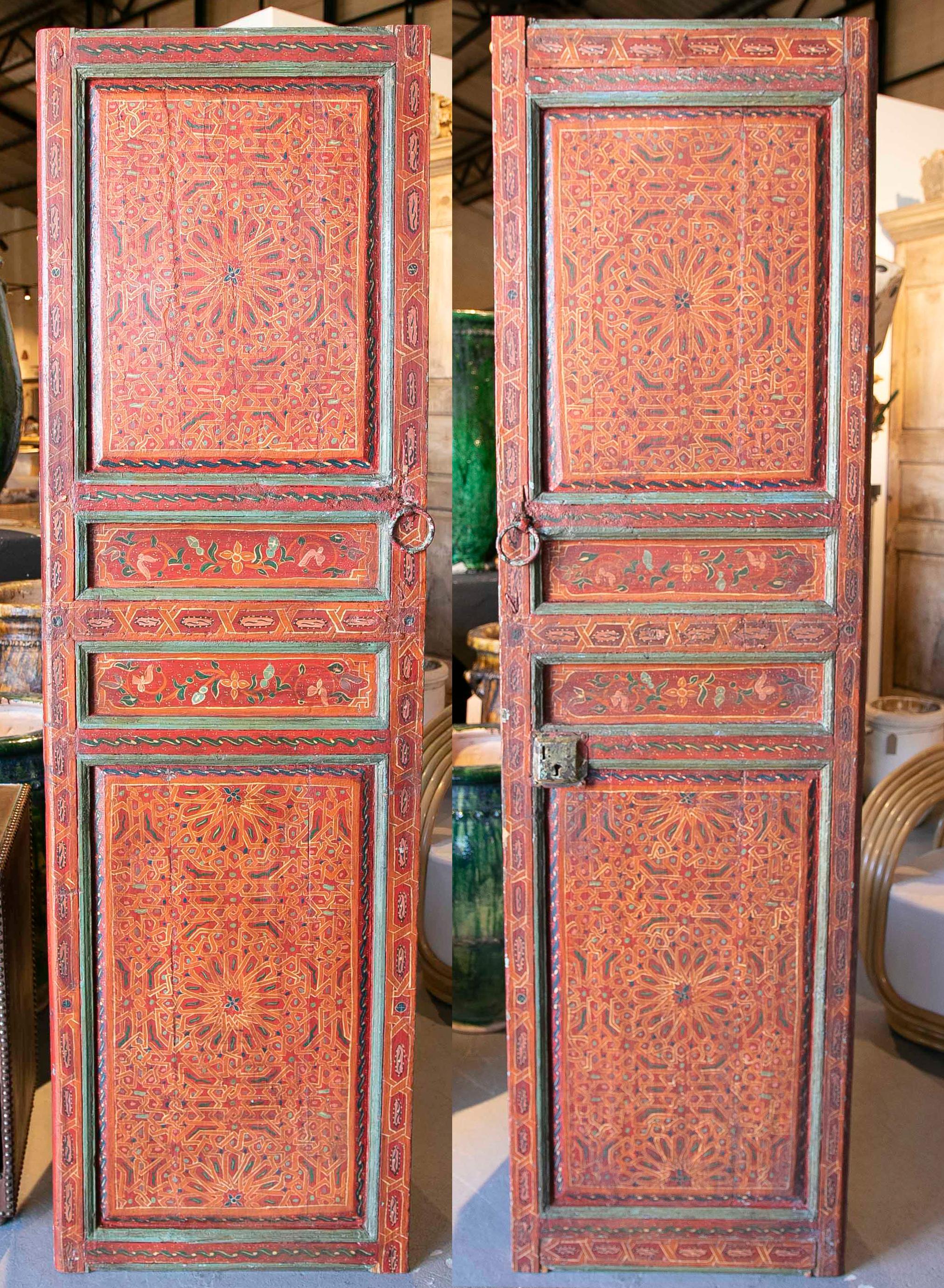 19th Century Moroccan Pair of Polychrome Doors with Original Iron Fittings 8