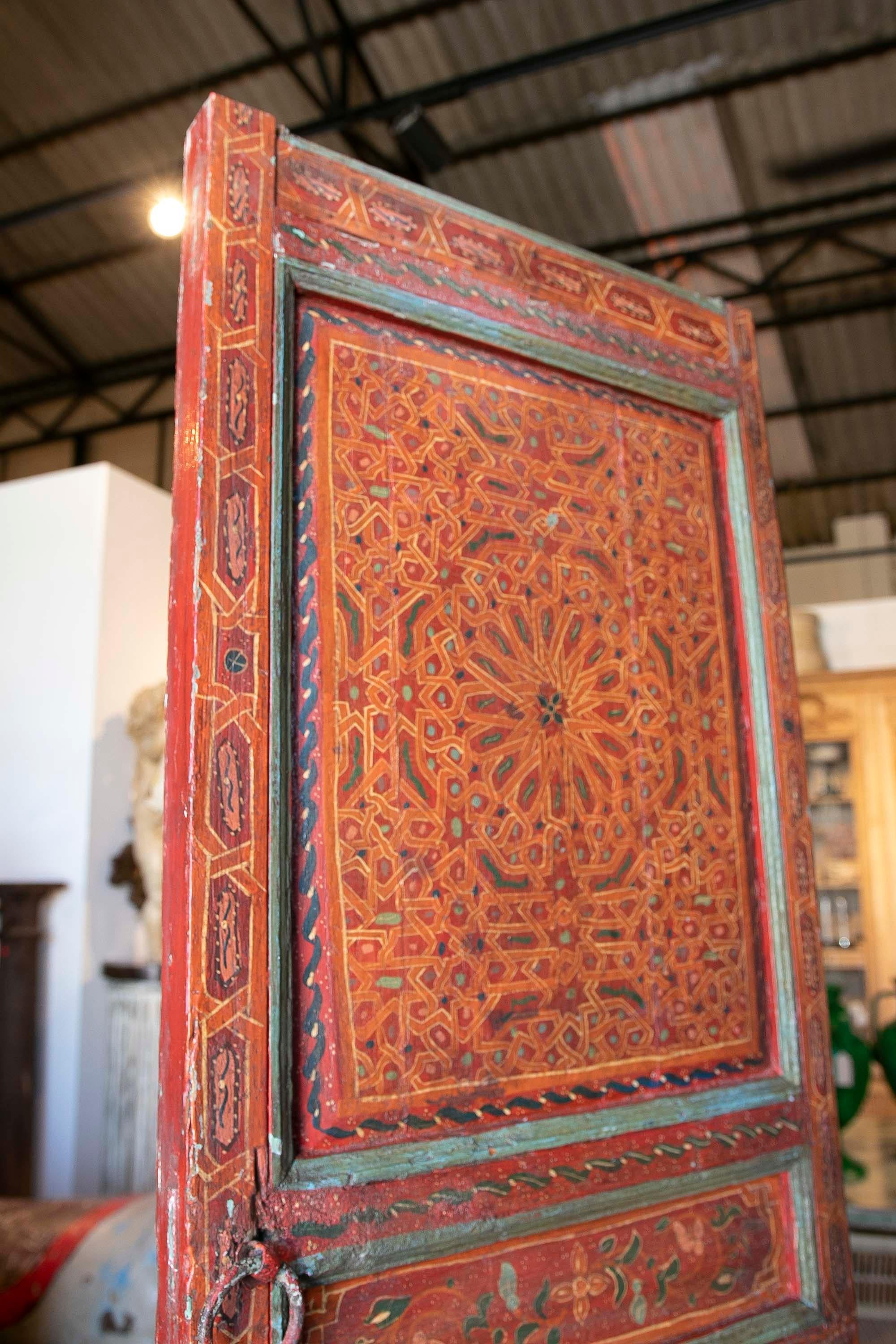 19th Century Moroccan Pair of Polychrome Doors with Original Iron Fittings 9