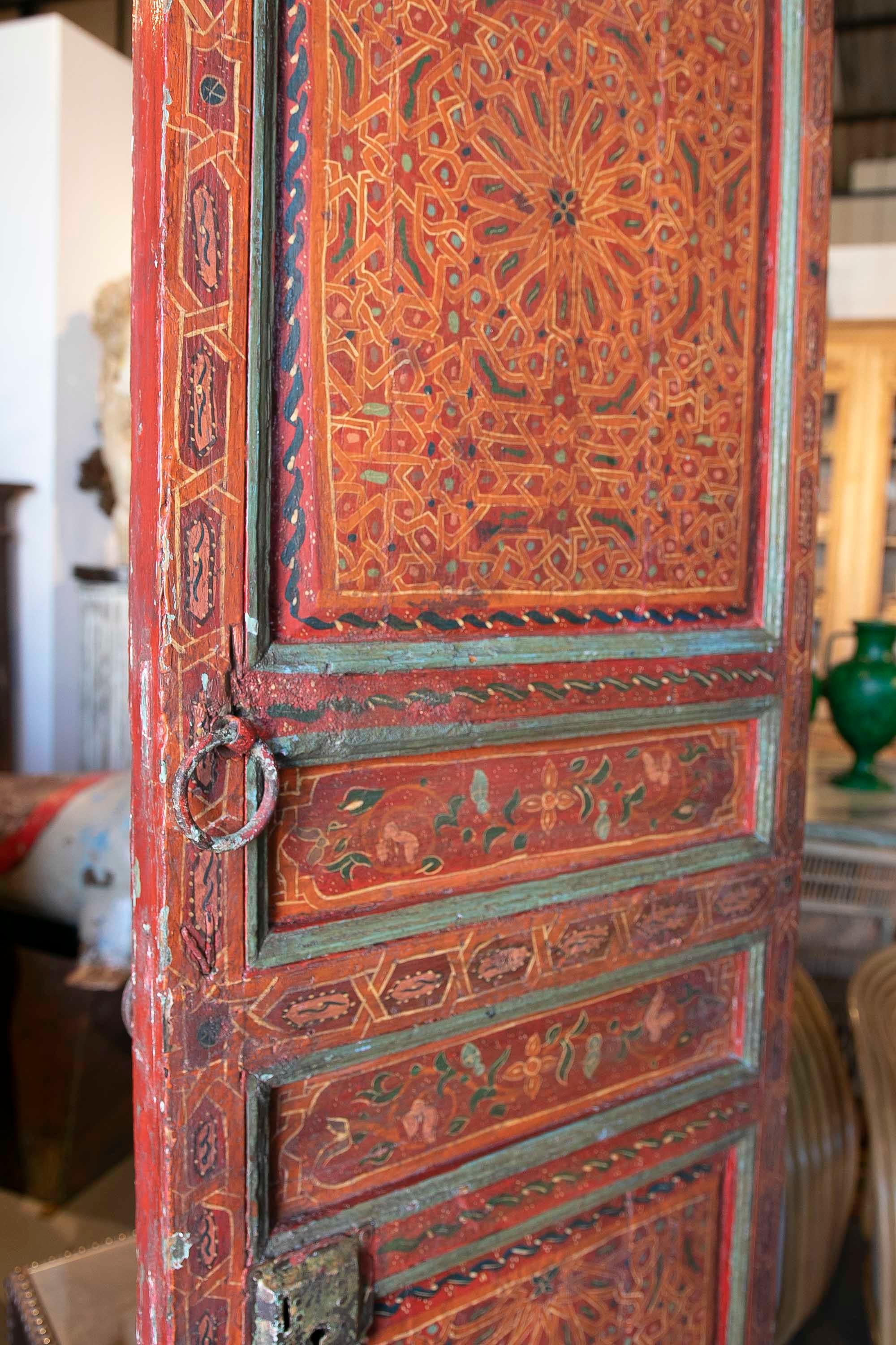 19th Century Moroccan Pair of Polychrome Doors with Original Iron Fittings 10