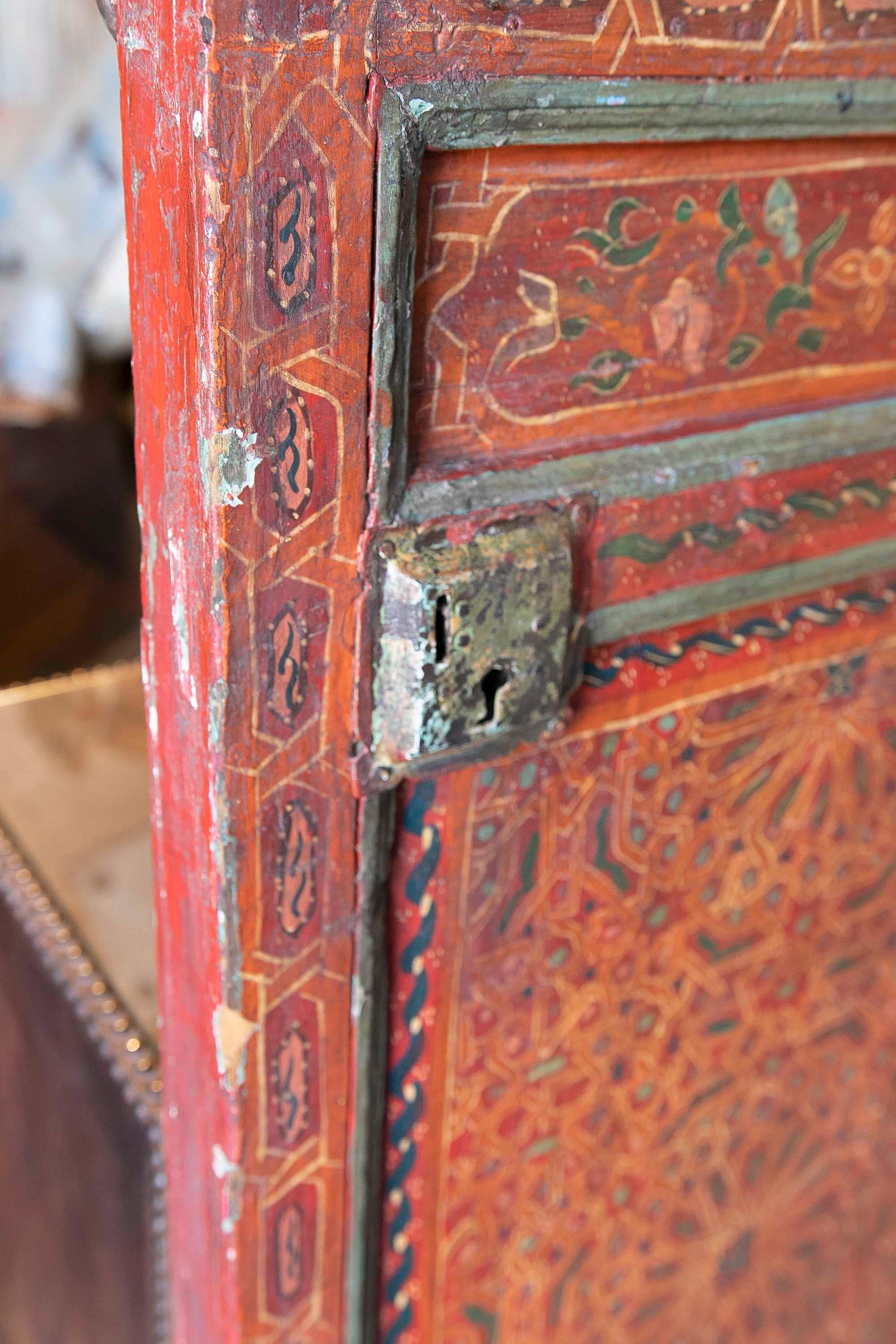 19th Century Moroccan Pair of Polychrome Doors with Original Iron Fittings 12
