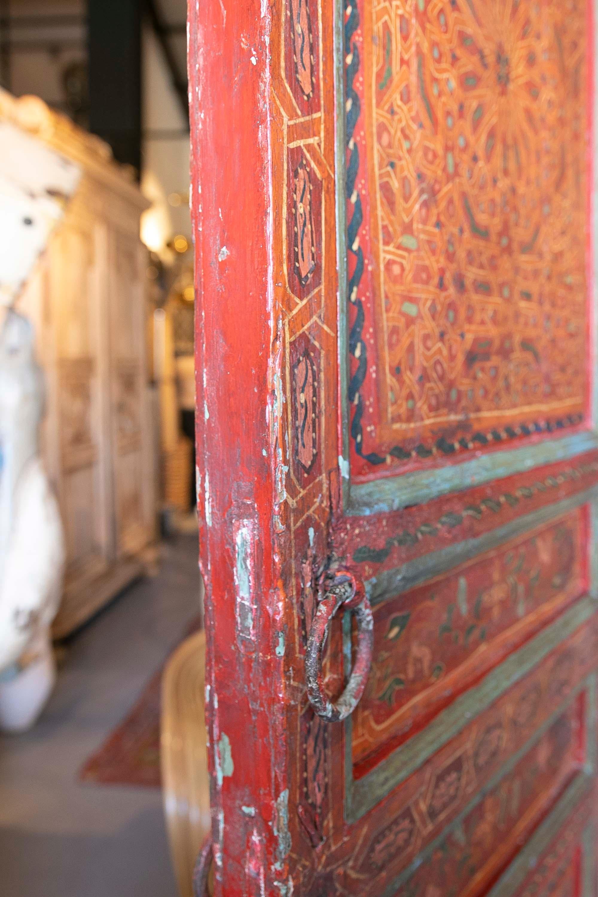 19th Century Moroccan Pair of Polychrome Doors with Original Iron Fittings 14