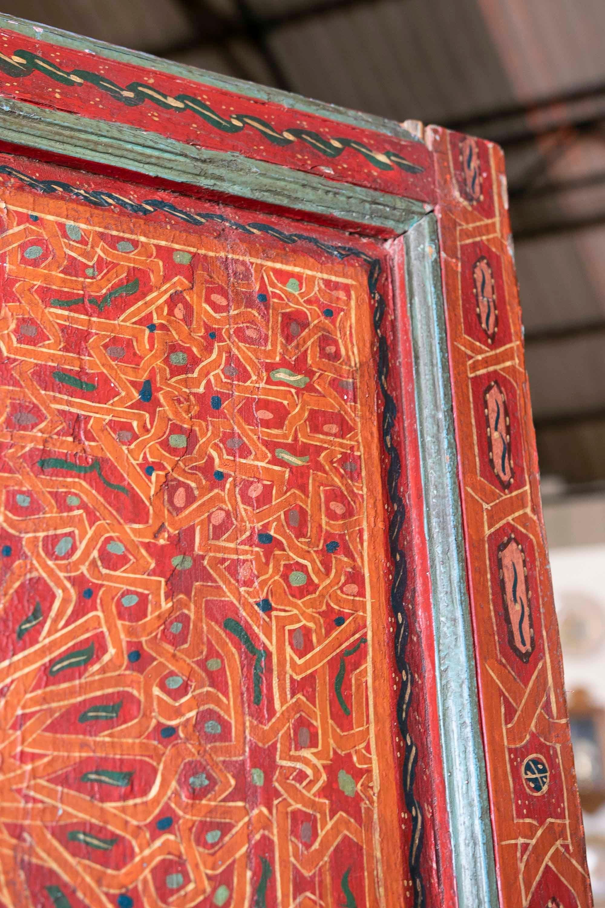 19th Century Moroccan Pair of Polychrome Doors with Original Iron Fittings In Good Condition In Marbella, ES