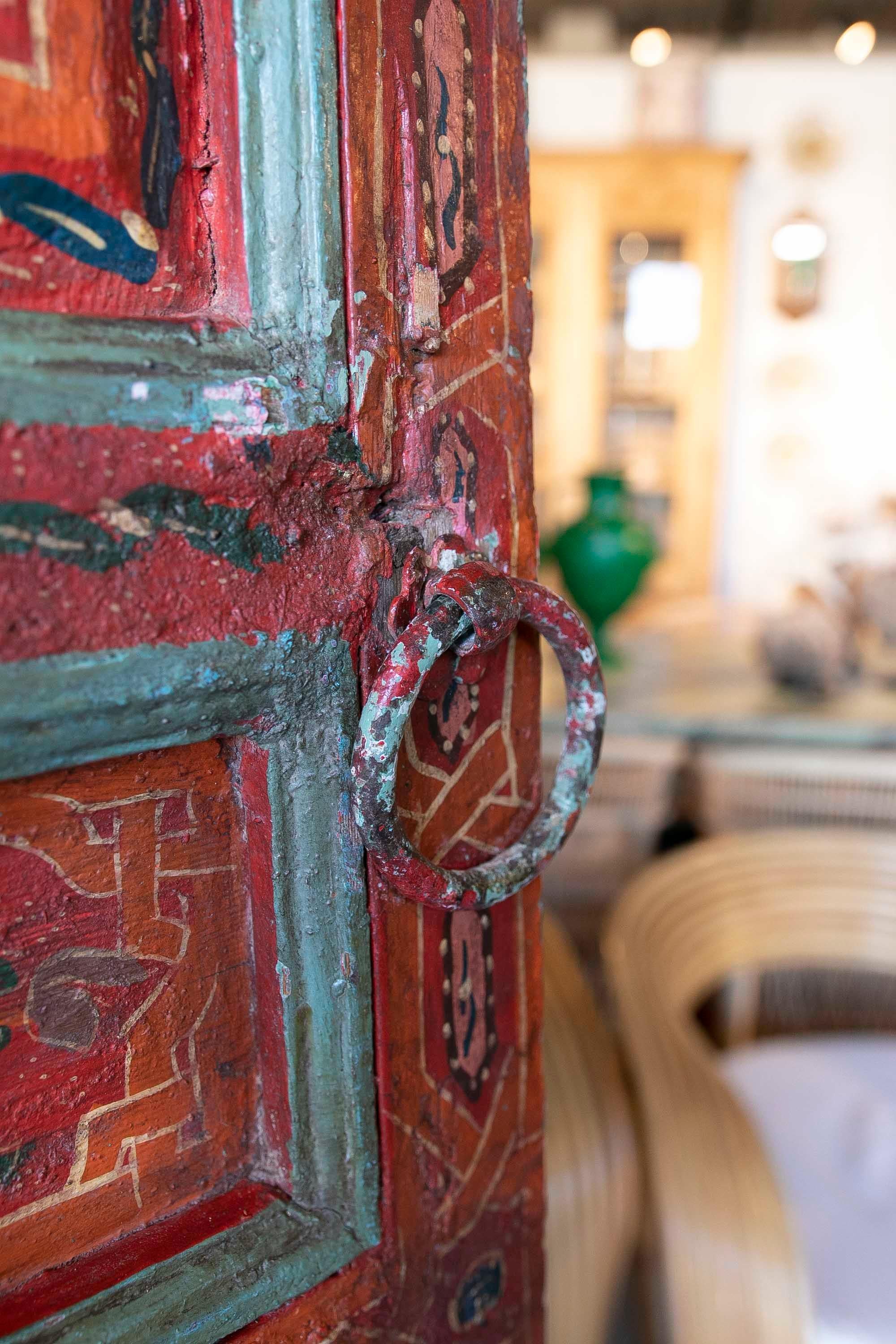 19th Century Moroccan Pair of Polychrome Doors with Original Iron Fittings 3