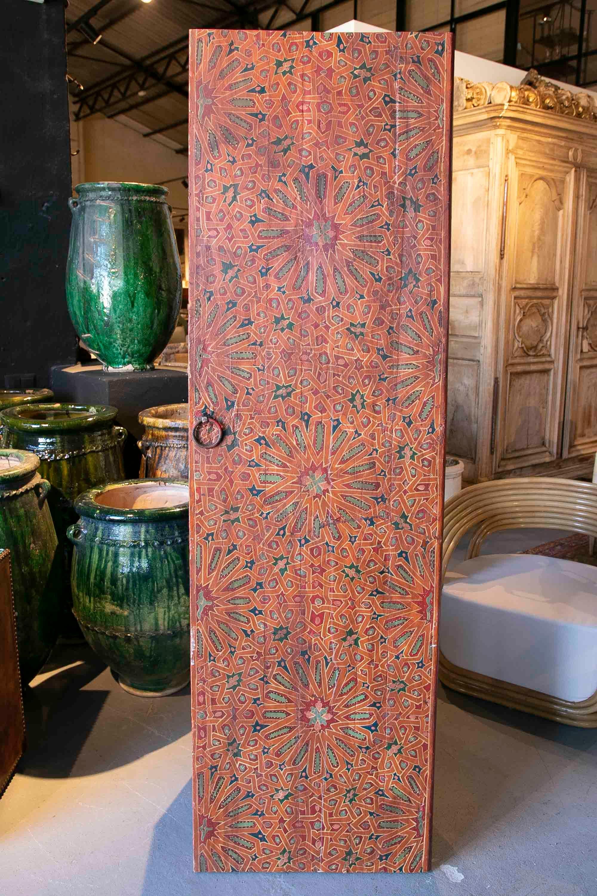 19th Century Moroccan Pair of Polychrome Doors with Original Iron Fittings 4