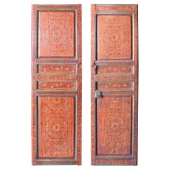 19th Century Moroccan Pair of Polychrome Doors with Original Iron Fittings