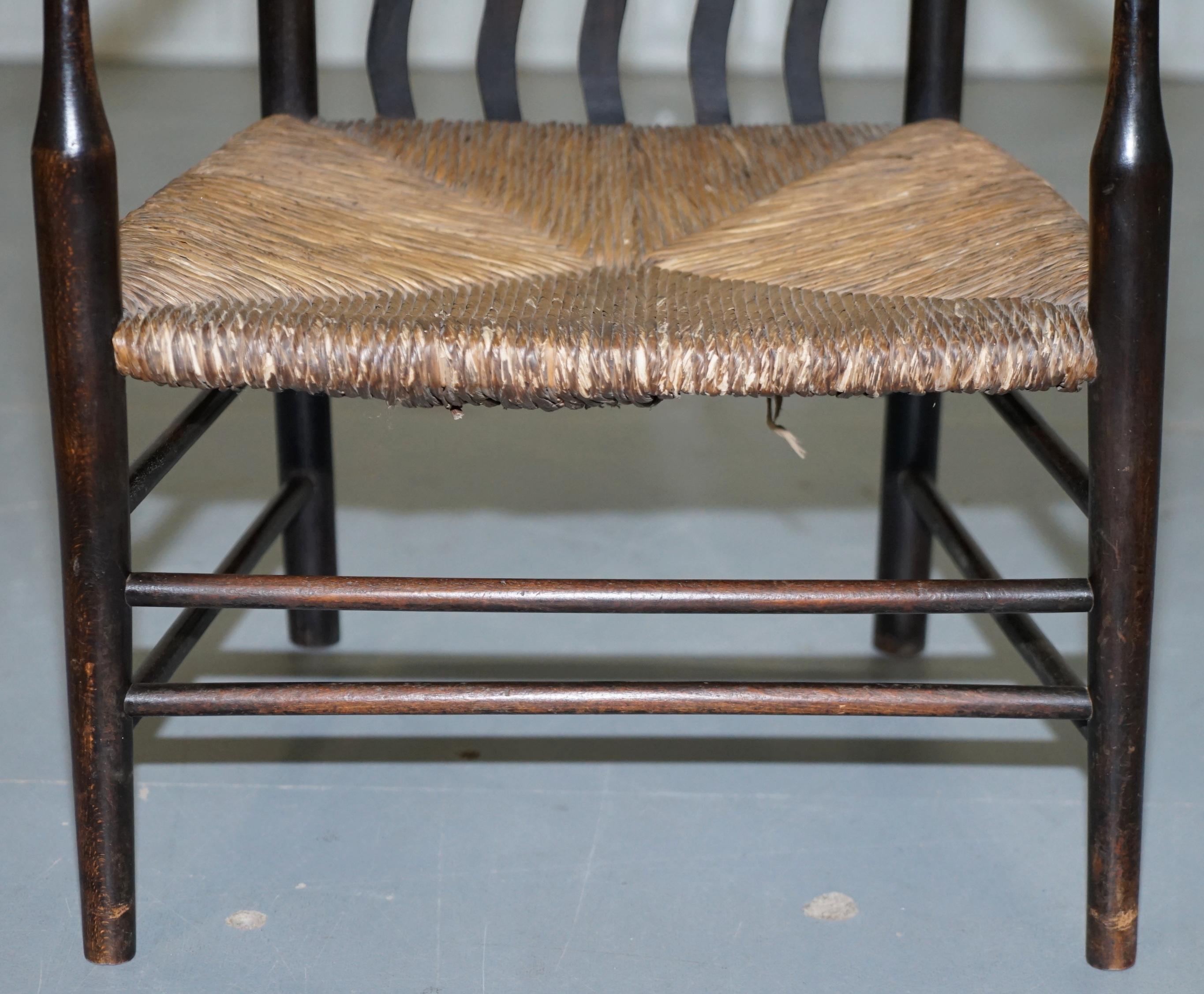 19th Century Morris & Co for Liberty London Lathback Armchair Rush Seat 2