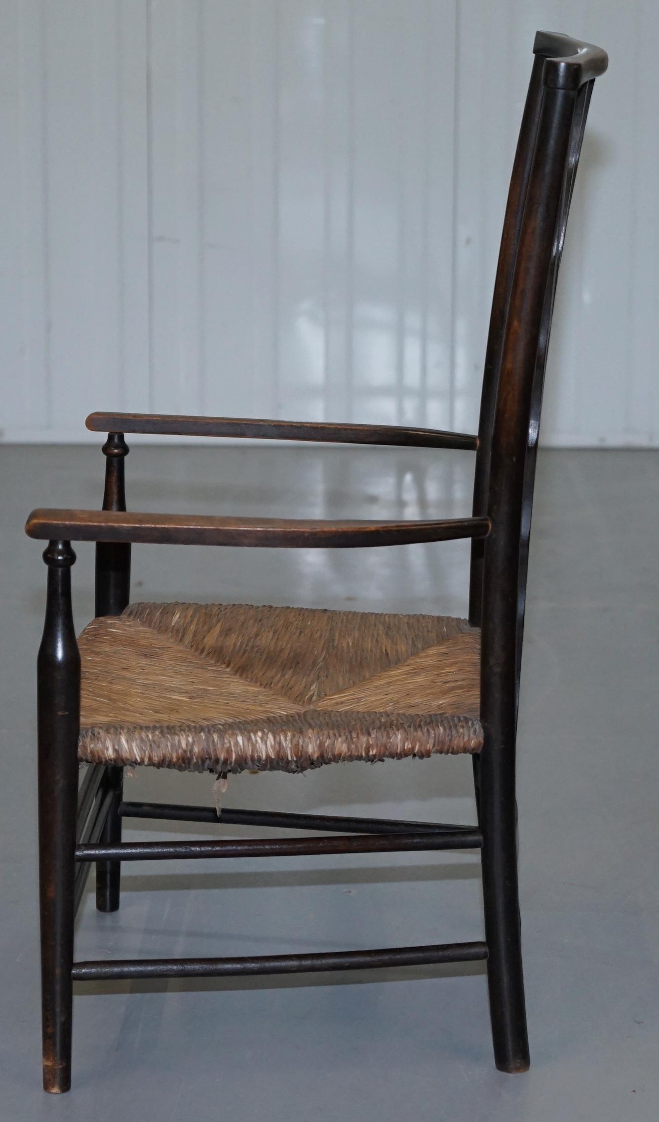 19th Century Morris & Co for Liberty London Lathback Armchair Rush Seat 8