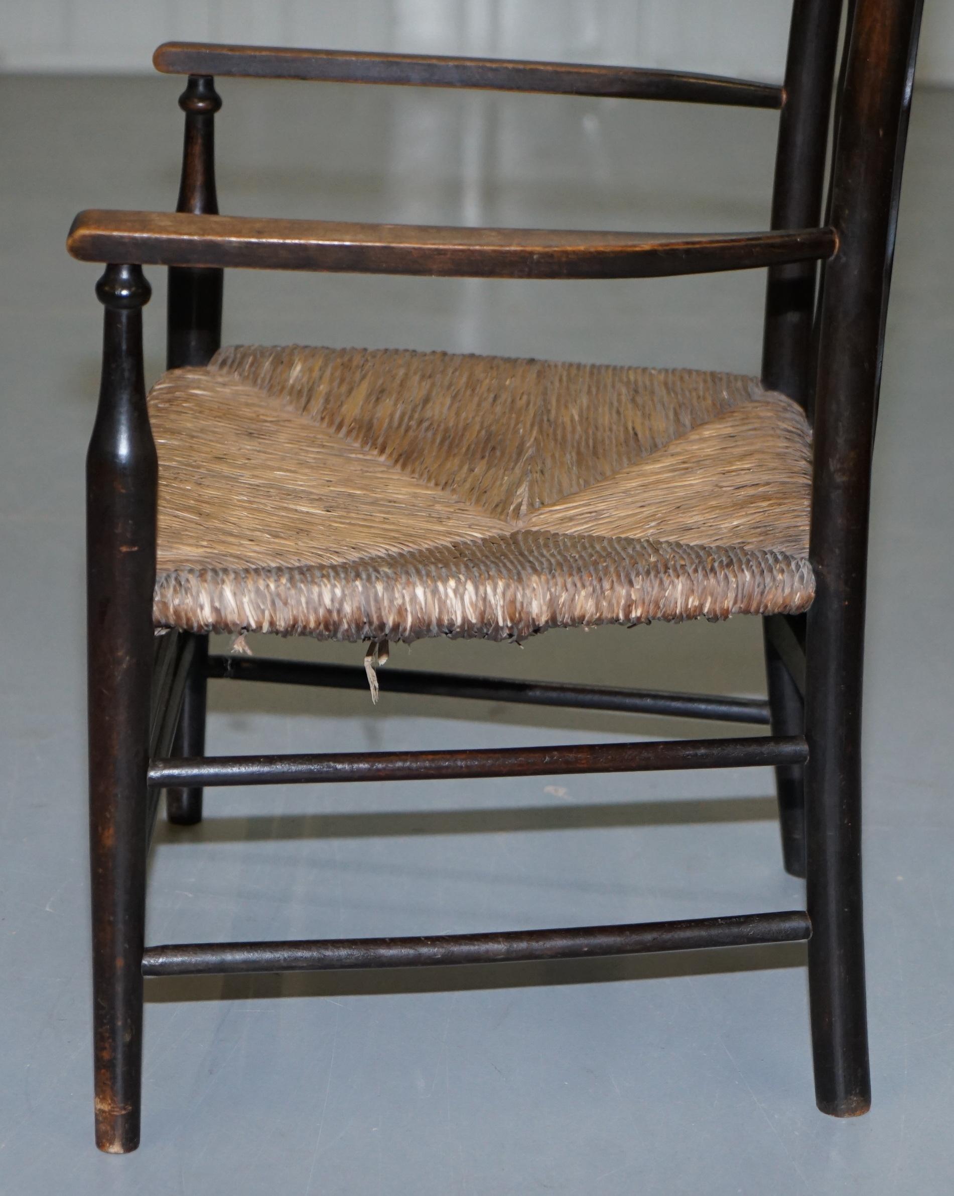 19th Century Morris & Co for Liberty London Lathback Armchair Rush Seat 10