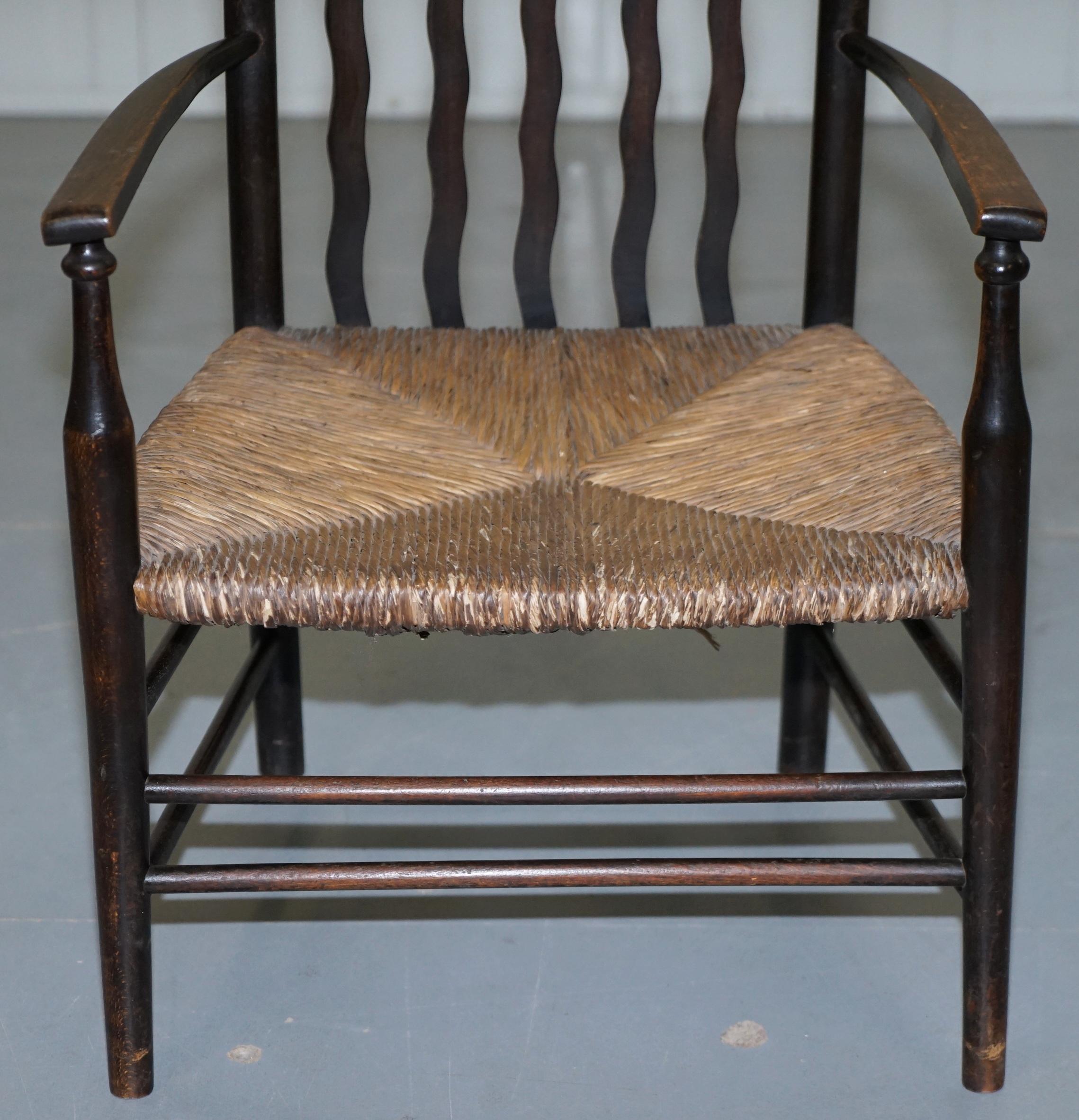 English 19th Century Morris & Co for Liberty London Lathback Armchair Rush Seat
