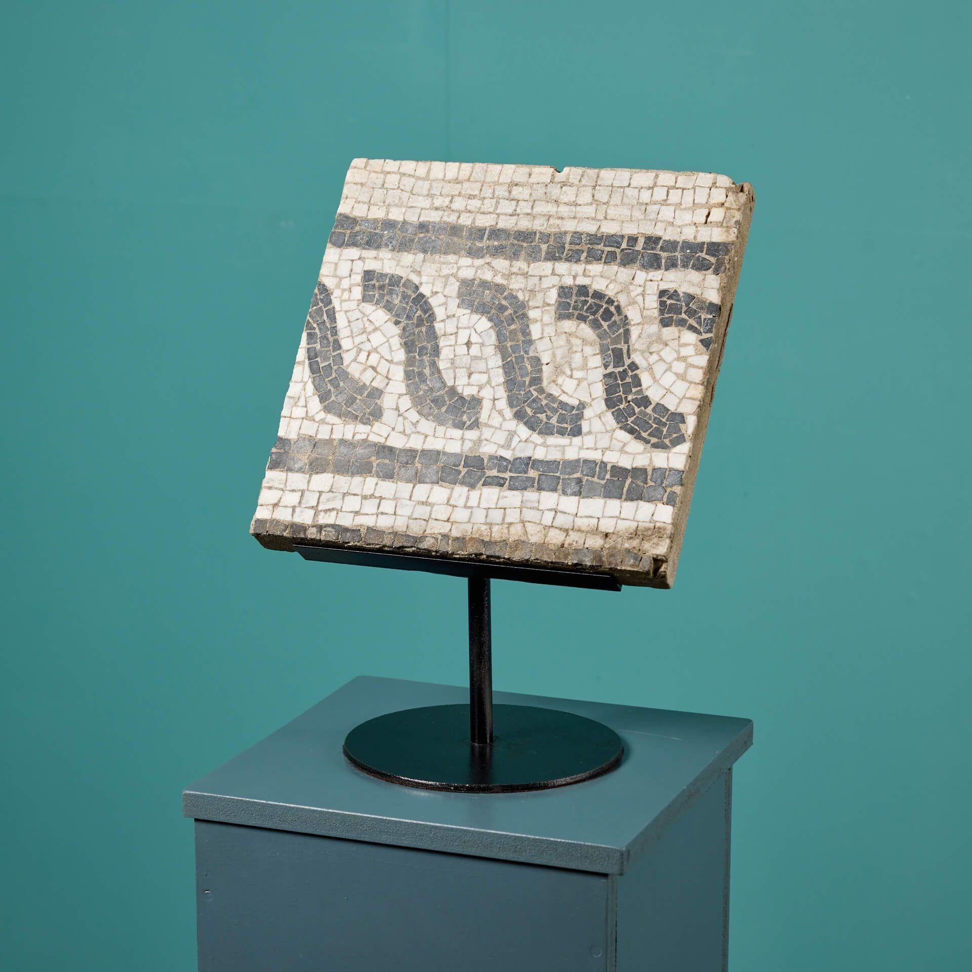 19th Century Mosaic Fragment Mounted on Stand For Sale