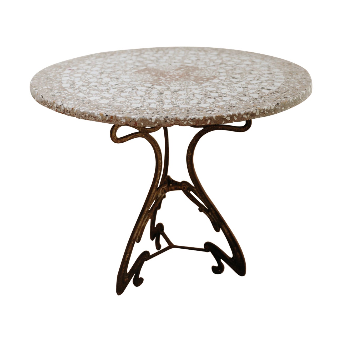 19th century mosaic inlaid table on iron art nouveau base