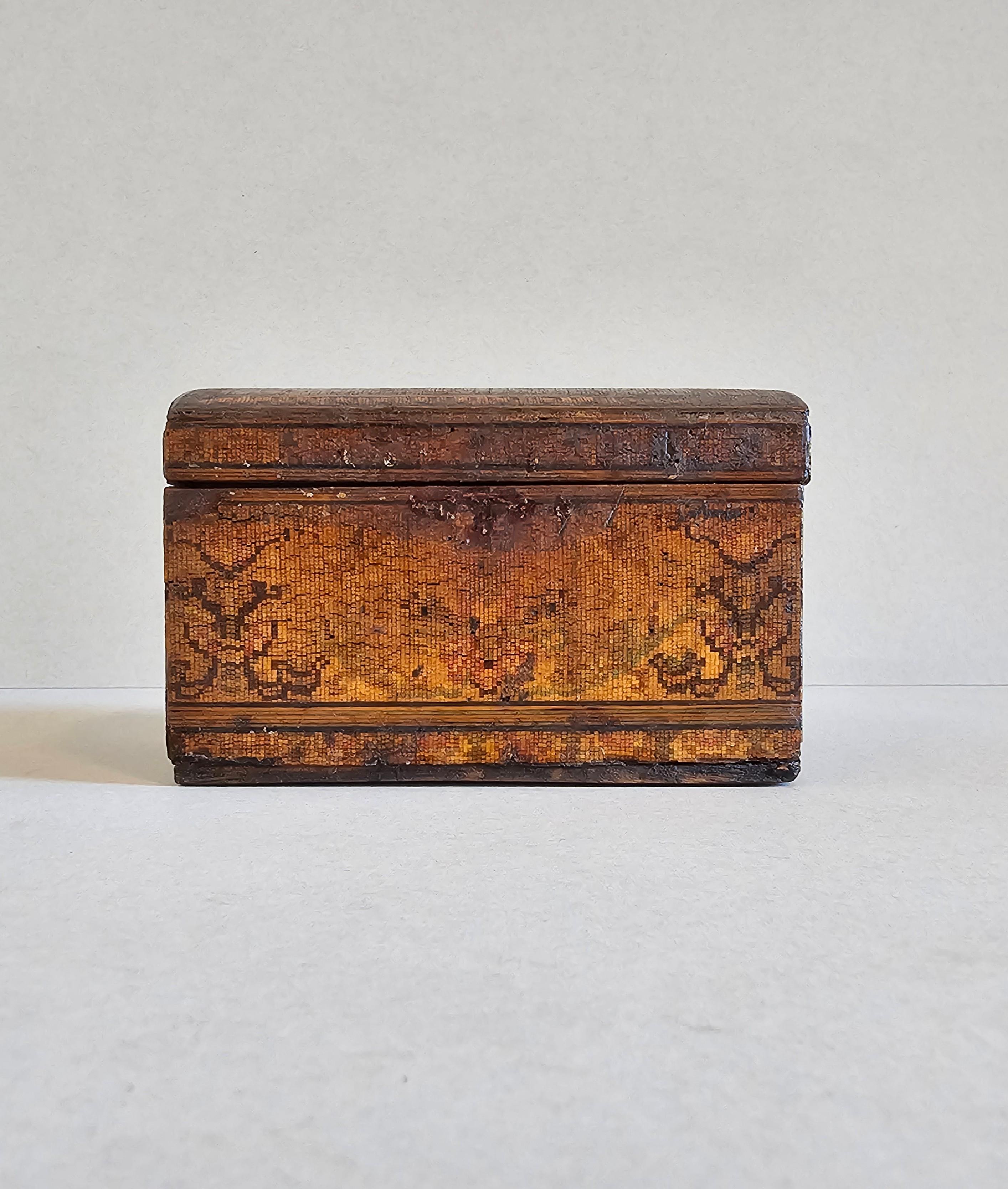 19th Century Mosaic Intarsia Marquetry Table Box  In Distressed Condition For Sale In Forney, TX