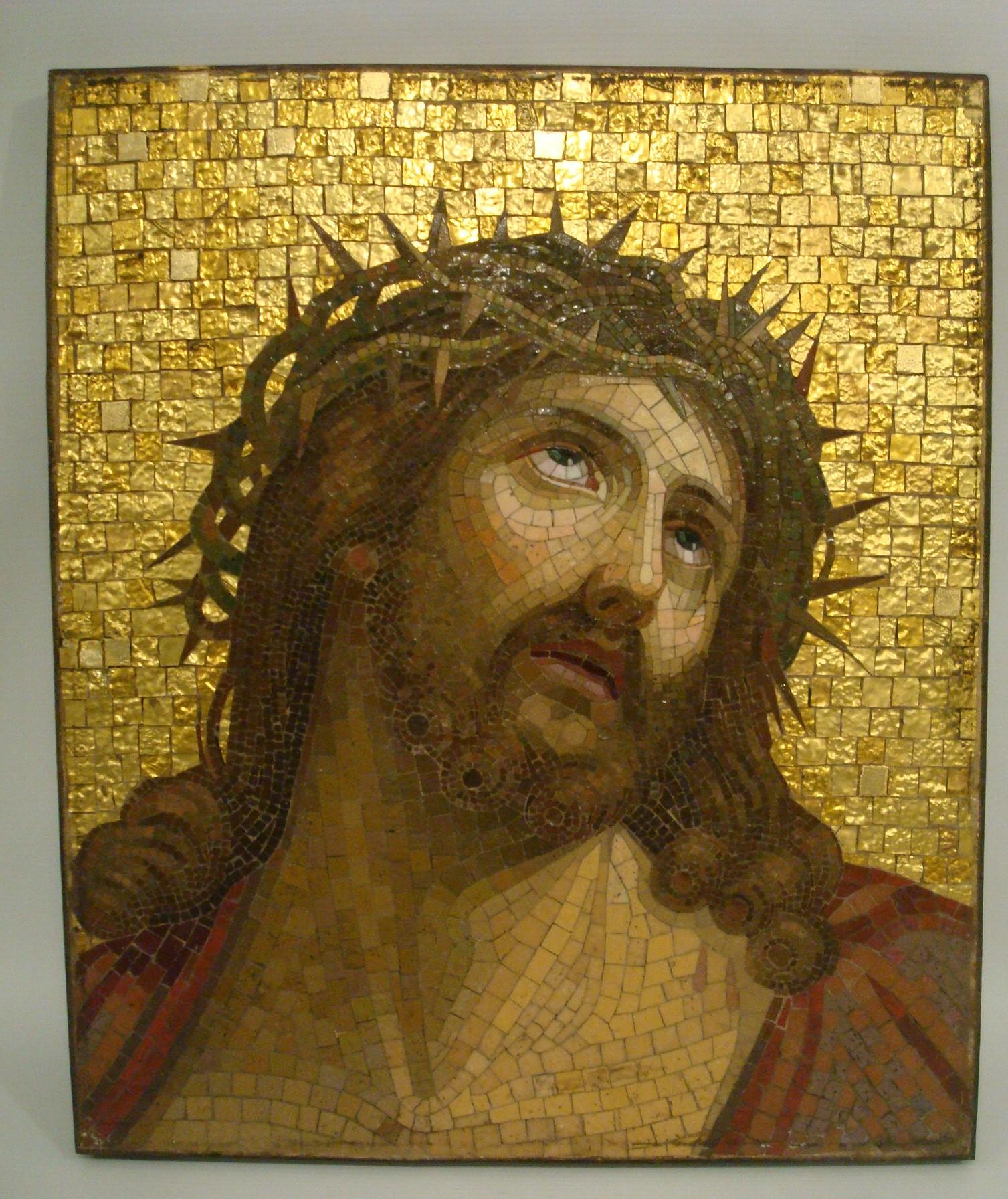 19th Century Mosaic Jesus Christ With the Crown of Thorns Plaque - Panel Religious Art . Jesus Christ with the Crown of thorns handmade mosaic It is made by the original byzantine technology.