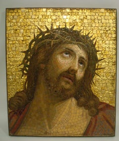 19th Century Mosaic Jesus Christ With the Crown of Thorns Plaque Religious Art