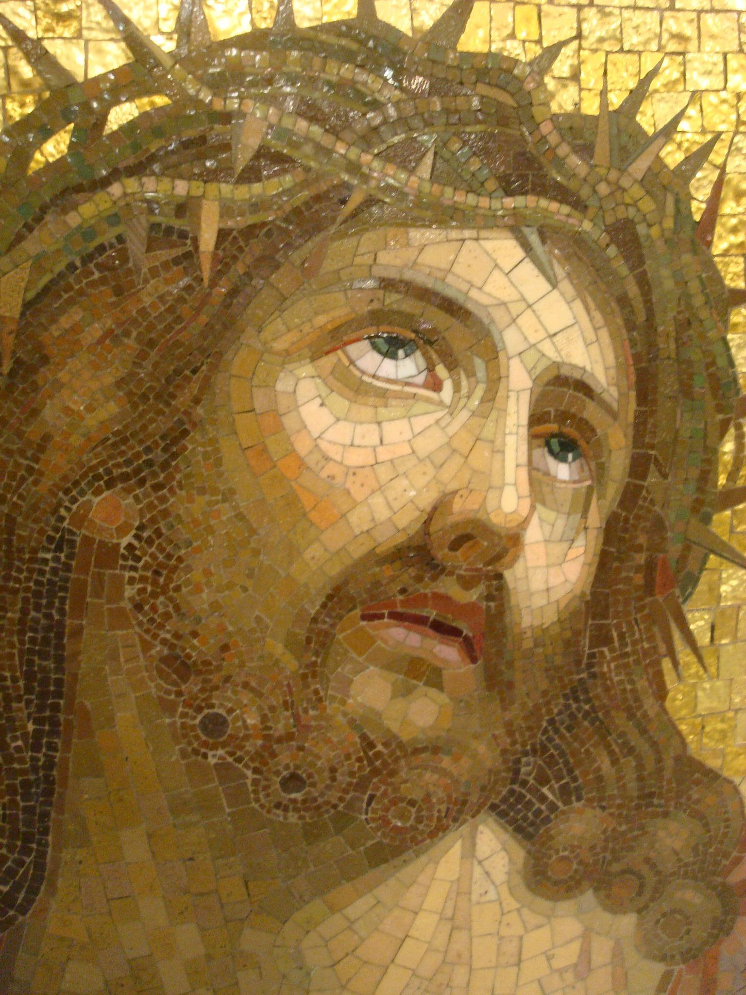Unknown 19th Century Mosaic Jesus Christ With the Crown of Thorns Plaque Religious Art 
