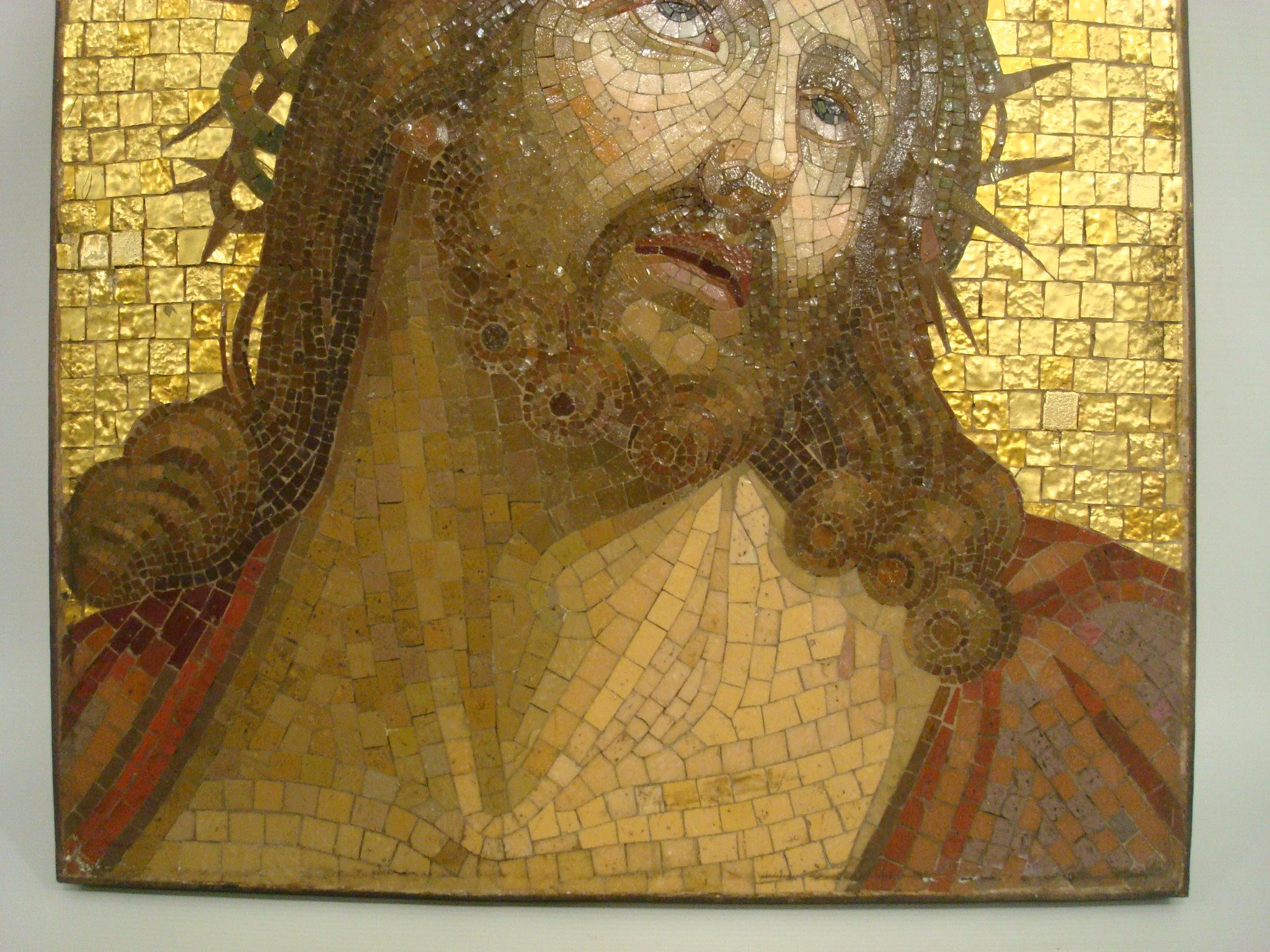 Enamel 19th Century Mosaic Jesus Christ With the Crown of Thorns Plaque Religious Art 