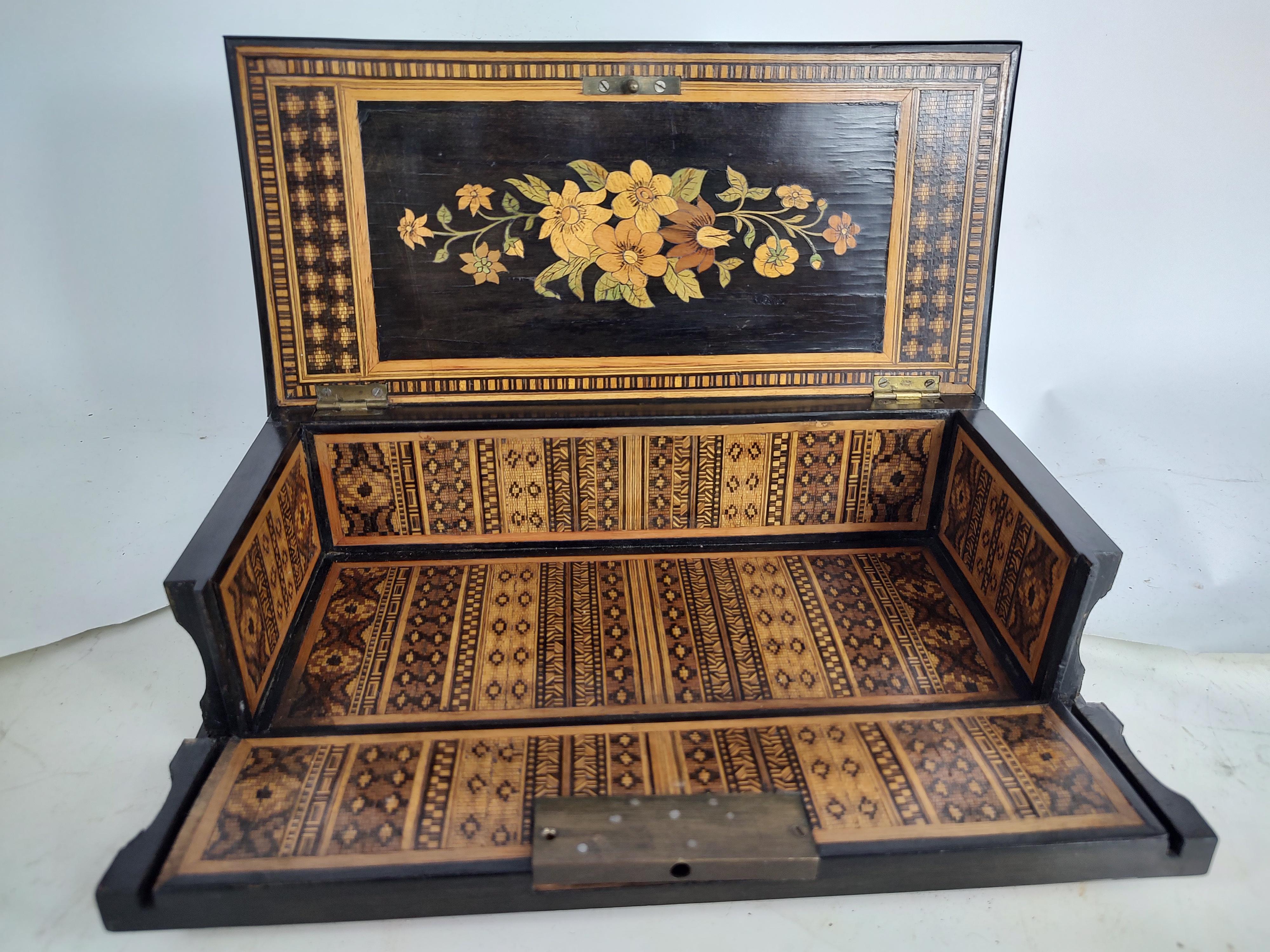 Brass 19th Century Mosaic Marquetry Jewelry Box Sorrento Napoli, C1880 For Sale