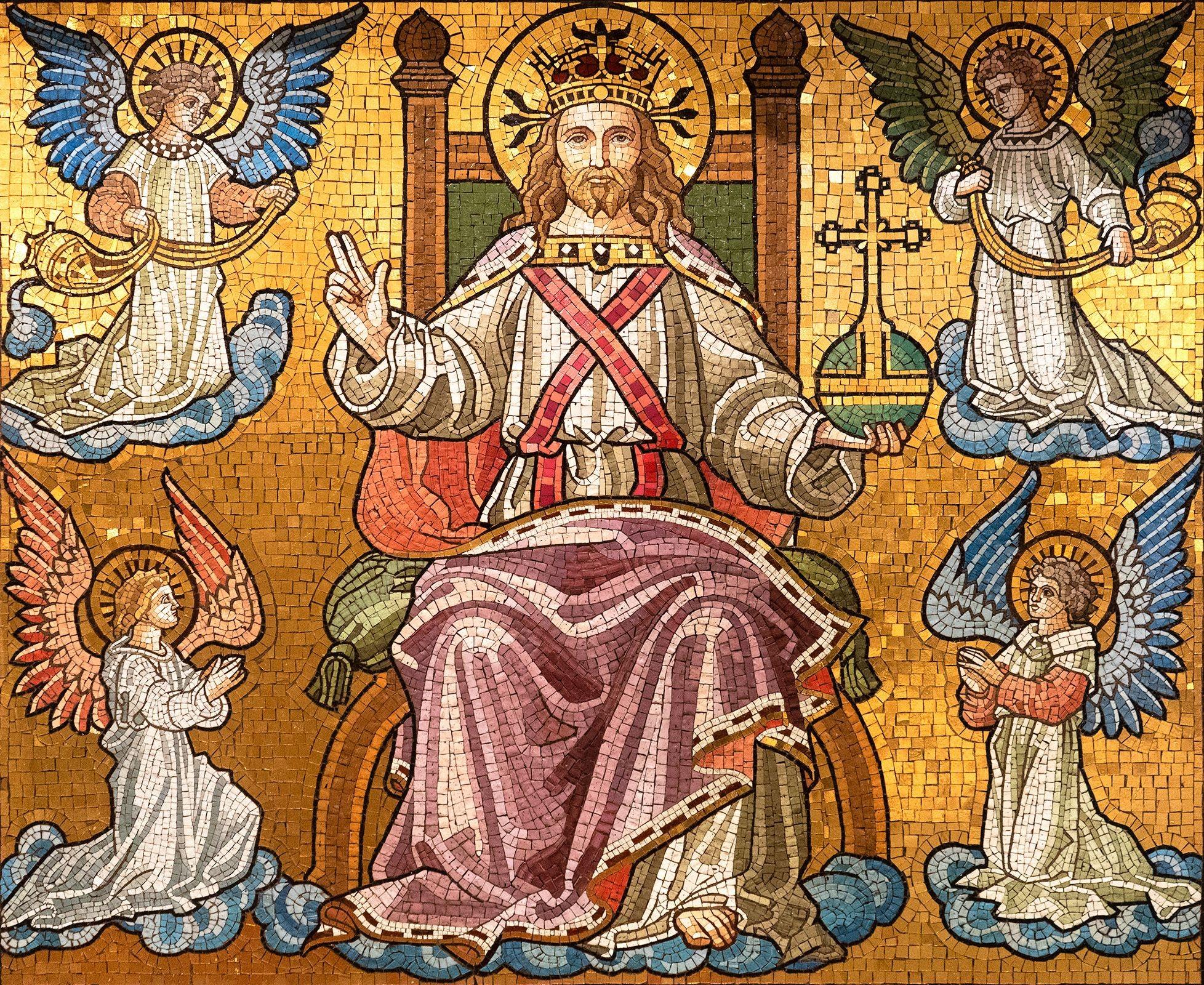 A 19th century mosaic depicting Christ and angels.
Dimensions: 39 x 46 inches.