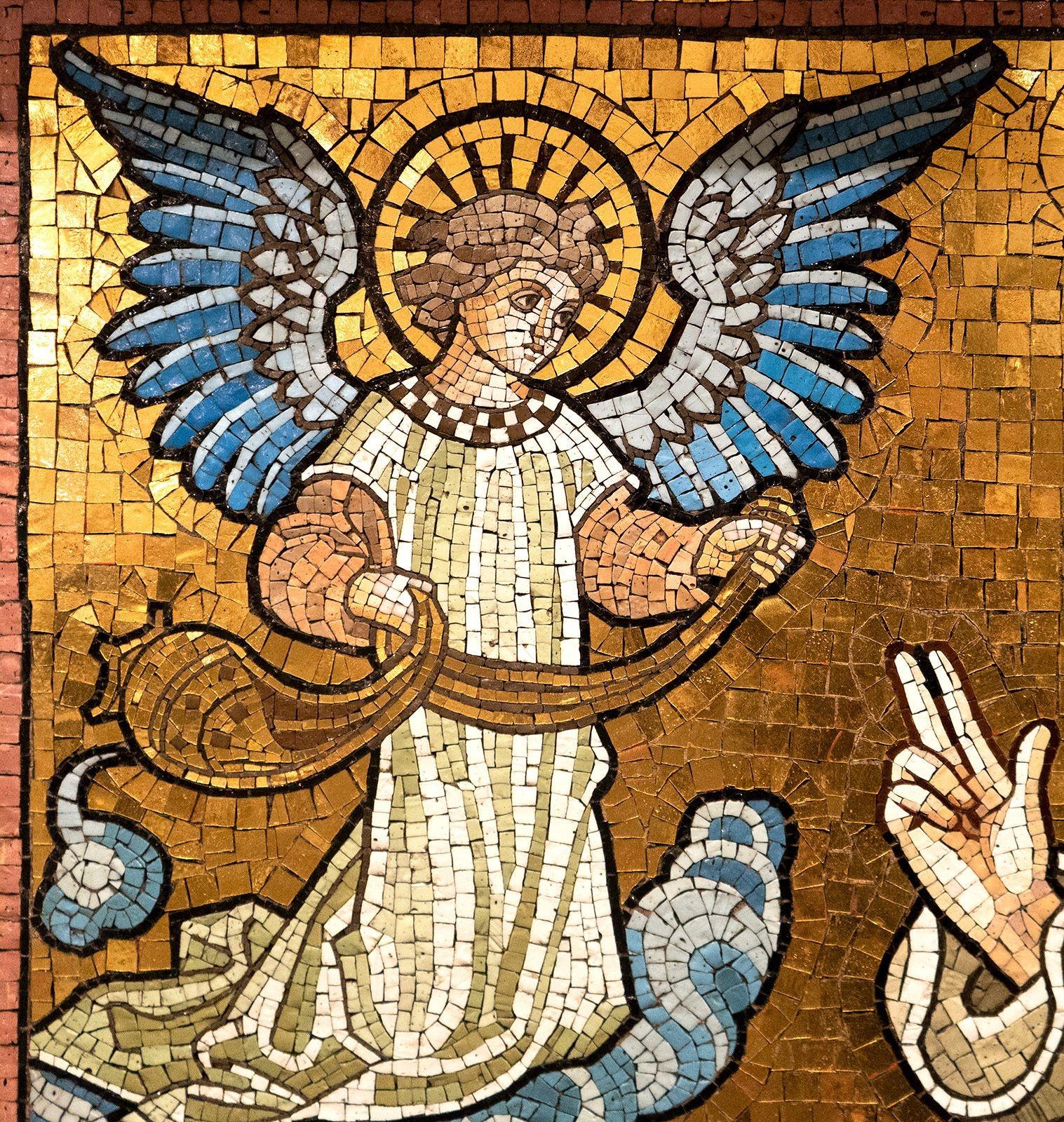 Ceramic 19th Century Mosaic of Christ and Angels For Sale