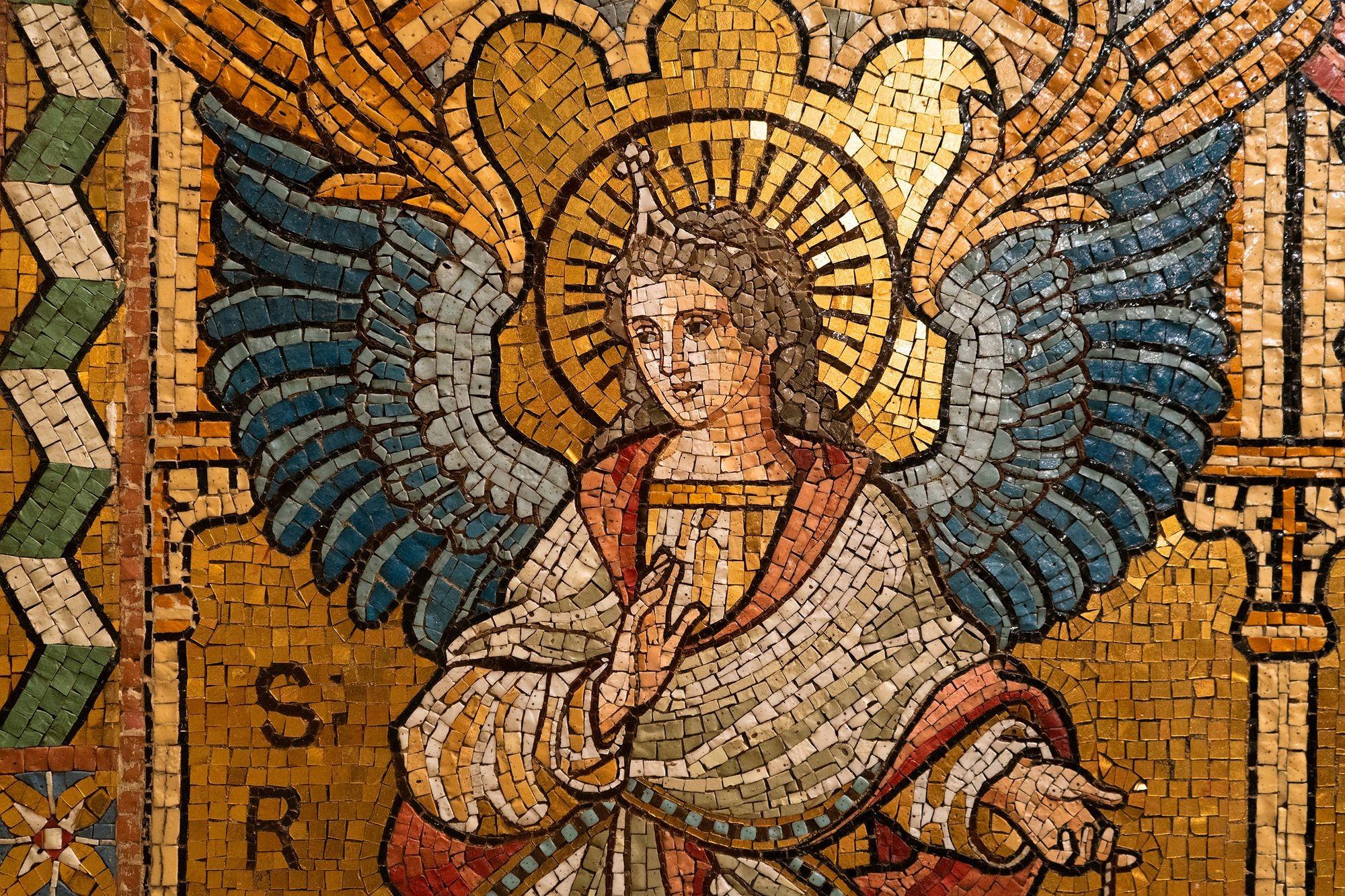 A 19th century mosaic of Saint Raphael and Saint Uriel. 
Dimensions: 36 x 40 inches.