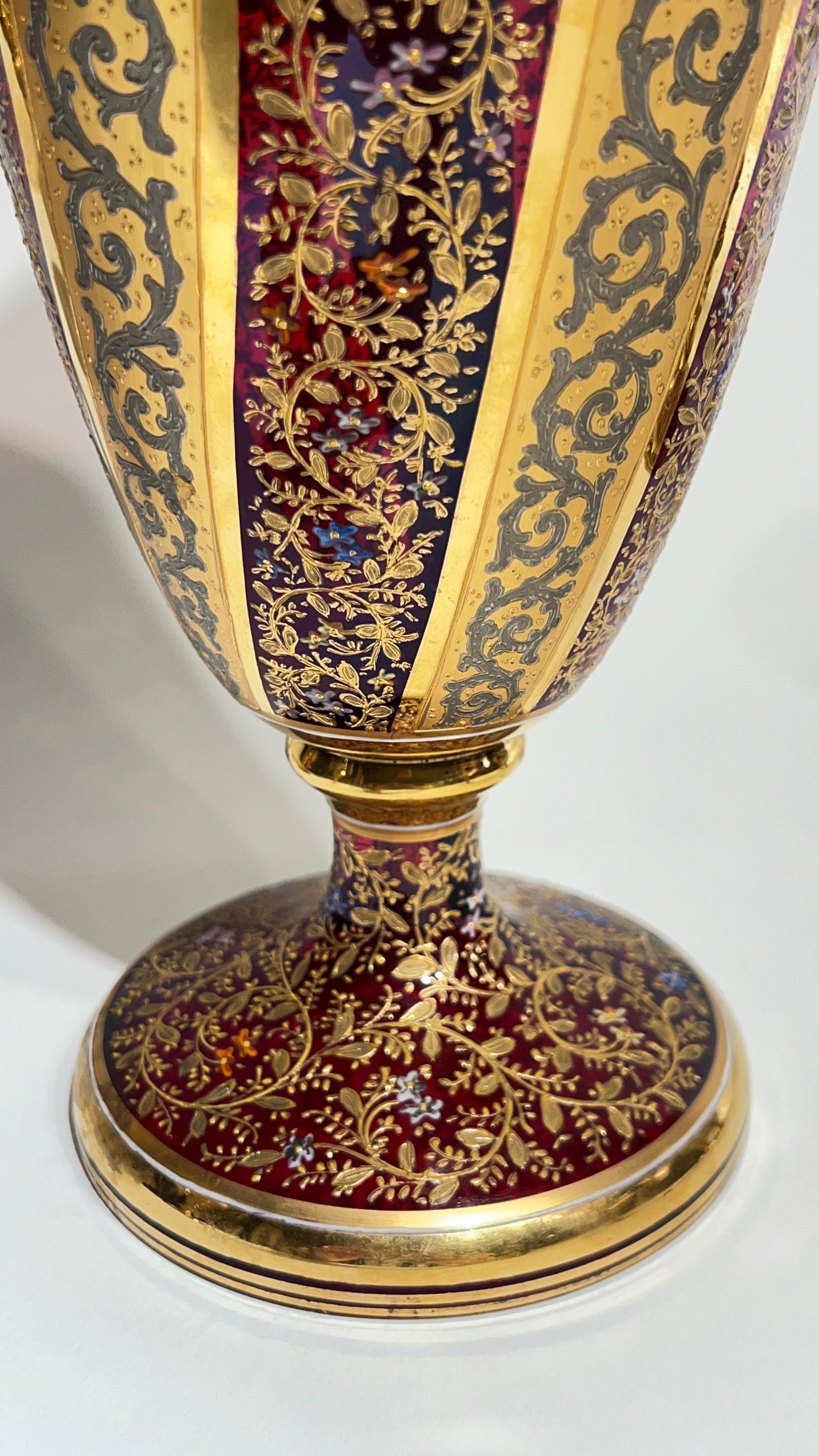 19th Century Moser Gilt and enameled Ruby Red Glass Pitcher and Wine Glass Set 11