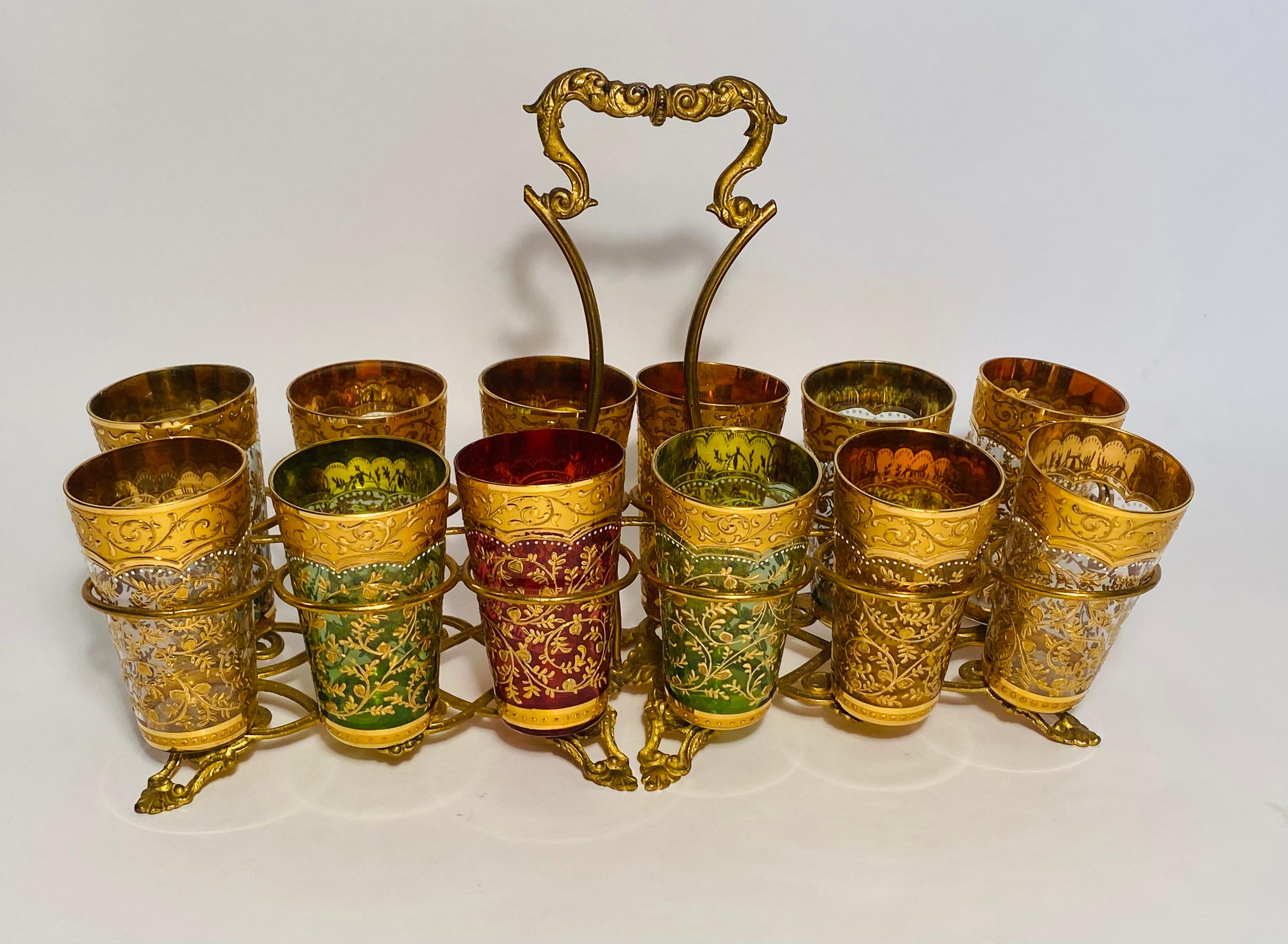 19th Century Moser Gilt Encrusted Cocktail Set With Caddy & 12 Glasses. C. 1880 For Sale 3