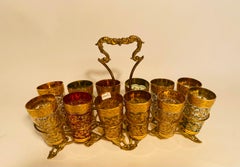 Vergoldetes Moser-Cocktail-Set mit Korbgeflecht und 12 Gläsern aus dem 19. Jahrhundert. C. 1880