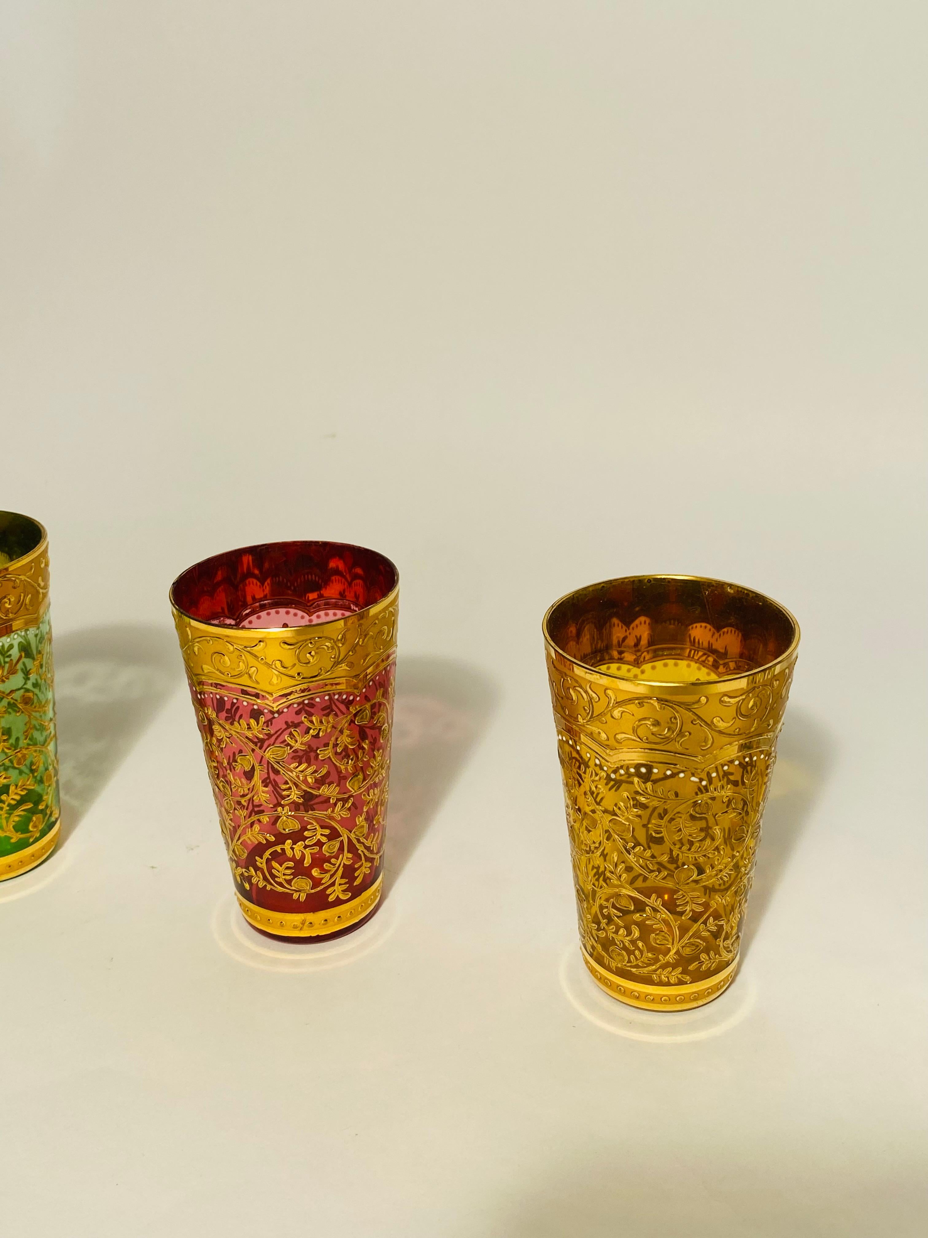 Czech 19th Century Moser Gilt Encrusted Cocktail Set With Caddy & 12 Glasses. C. 1880 For Sale