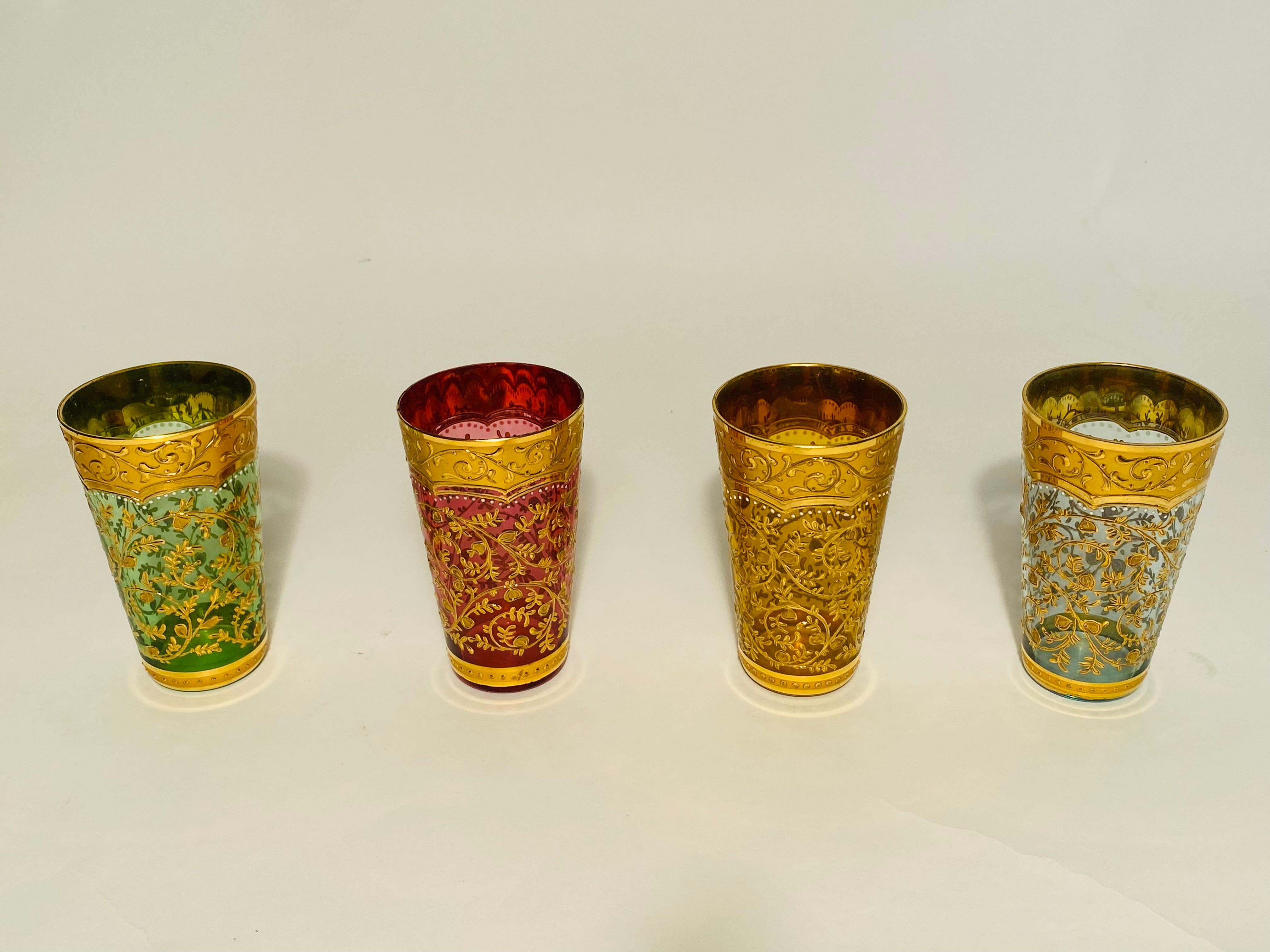 Hand-Crafted 19th Century Moser Gilt Encrusted Cocktail Set With Caddy & 12 Glasses. C. 1880 For Sale
