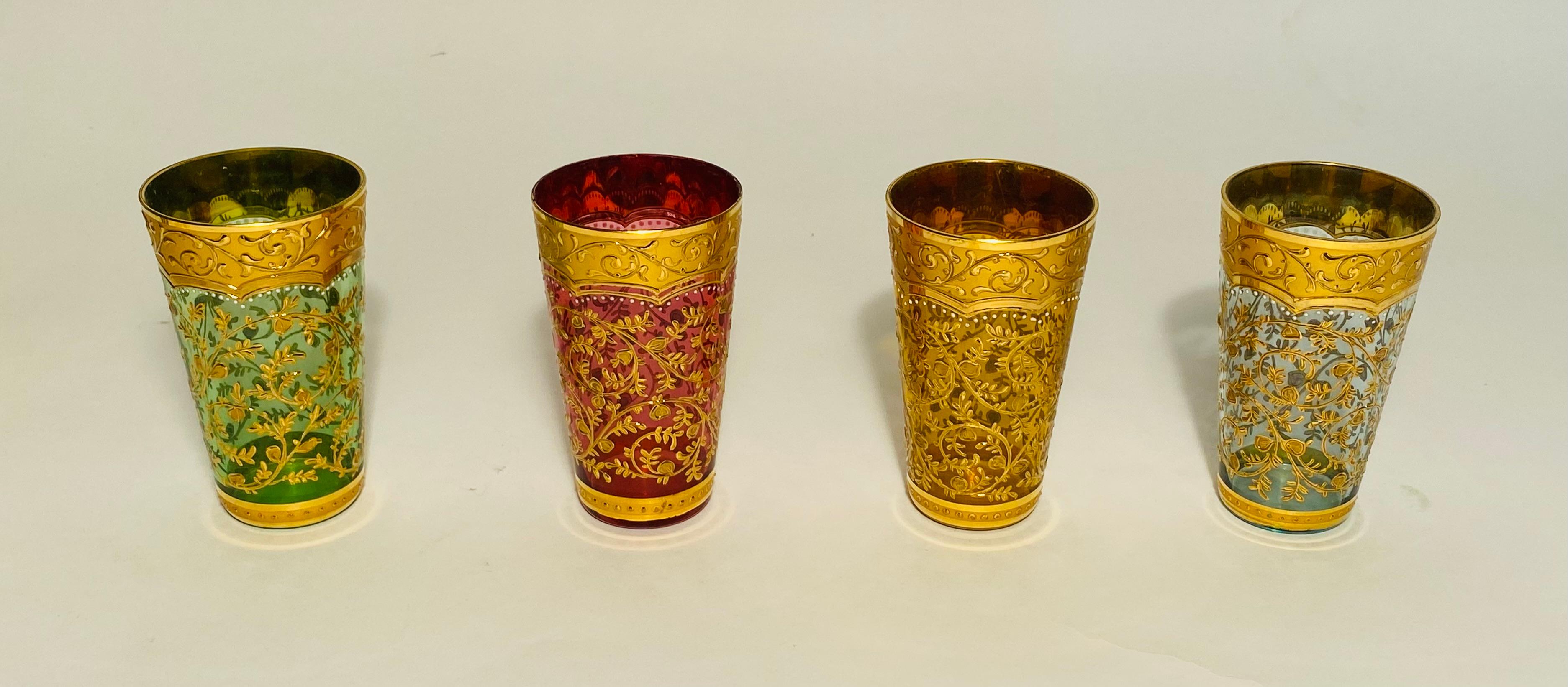 19th Century Moser Gilt Encrusted Cocktail Set With Caddy & 12 Glasses. C. 1880 In Good Condition For Sale In West Palm Beach, FL