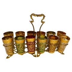 19th Century Moser Gilt Encrusted Cocktail Set With Caddy & 12 Glasses. C. 1880