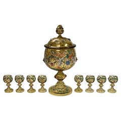 19th Century Moser Glass Punchbowl and Goblets Set