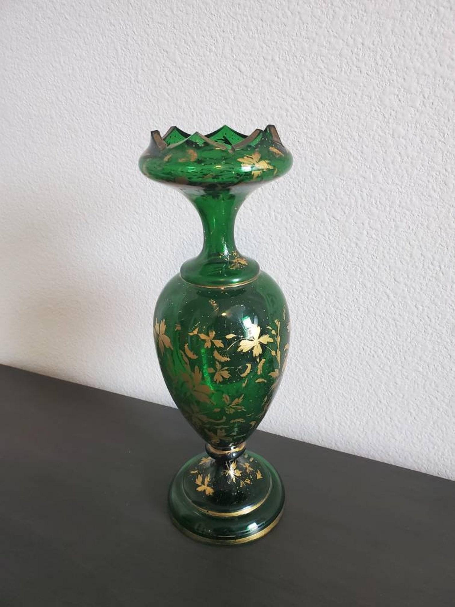 Art Glass 19th Century Bohemian Moser Emerald Glass Portrait Vase